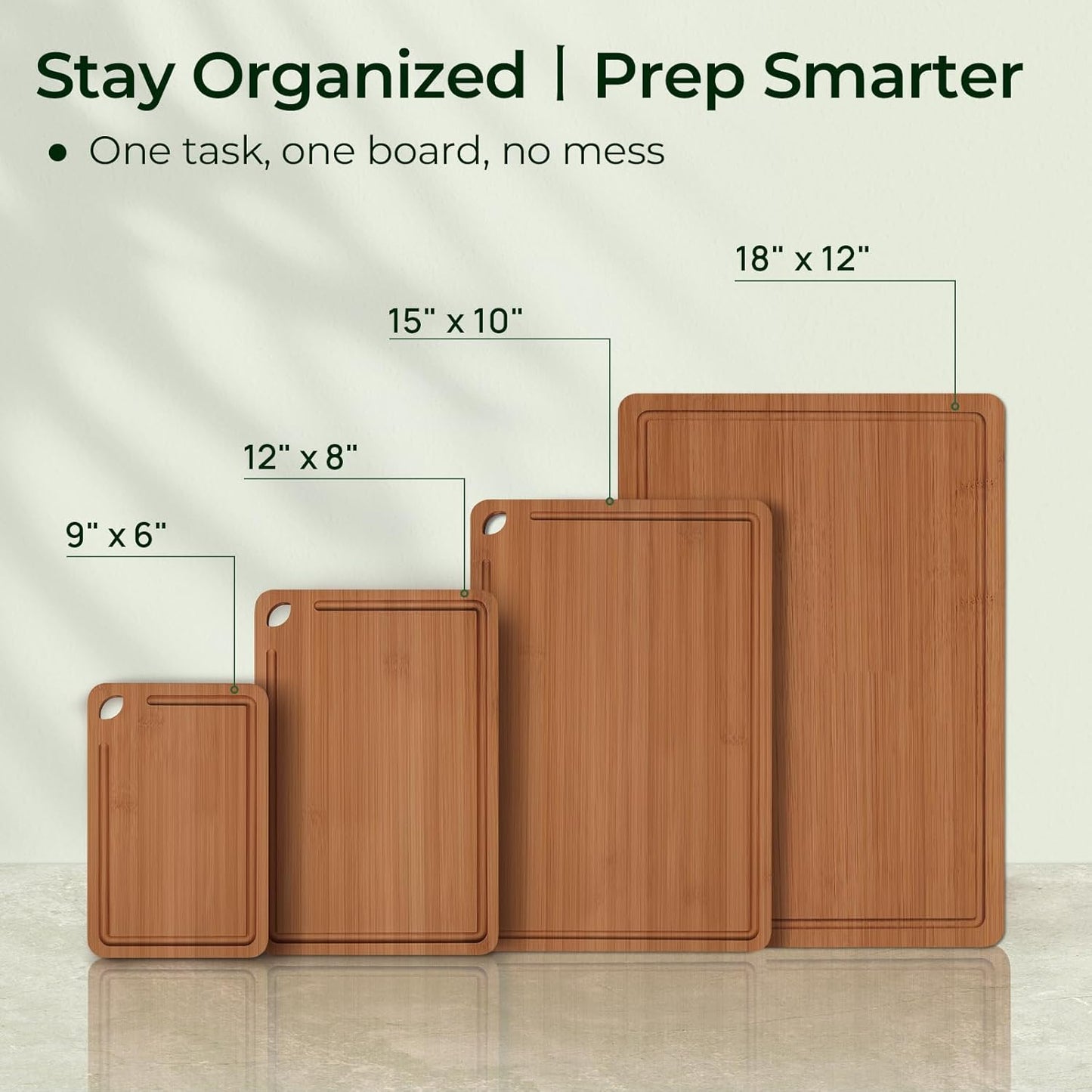 Wood Cutting Board, Carbonized Bamboo Cutting Boards Set With Smooth Surface & Easy Storage For Busy Kitchens, Ideal Charcuterie & Chopping, Durable, Knife-Friendly (4Pcs)