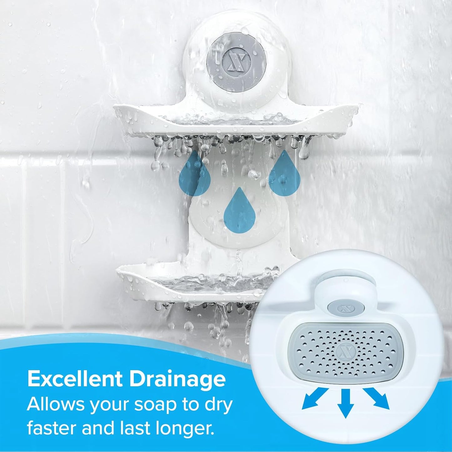 SlipX Solutions Double Soap Saver, Strong Hold Suction Cup Soap Holder, Must Have Universal Kitchen & Bathroom Shower Accessories, No Drilling, No Tools, Rust-Proof, Removable, White