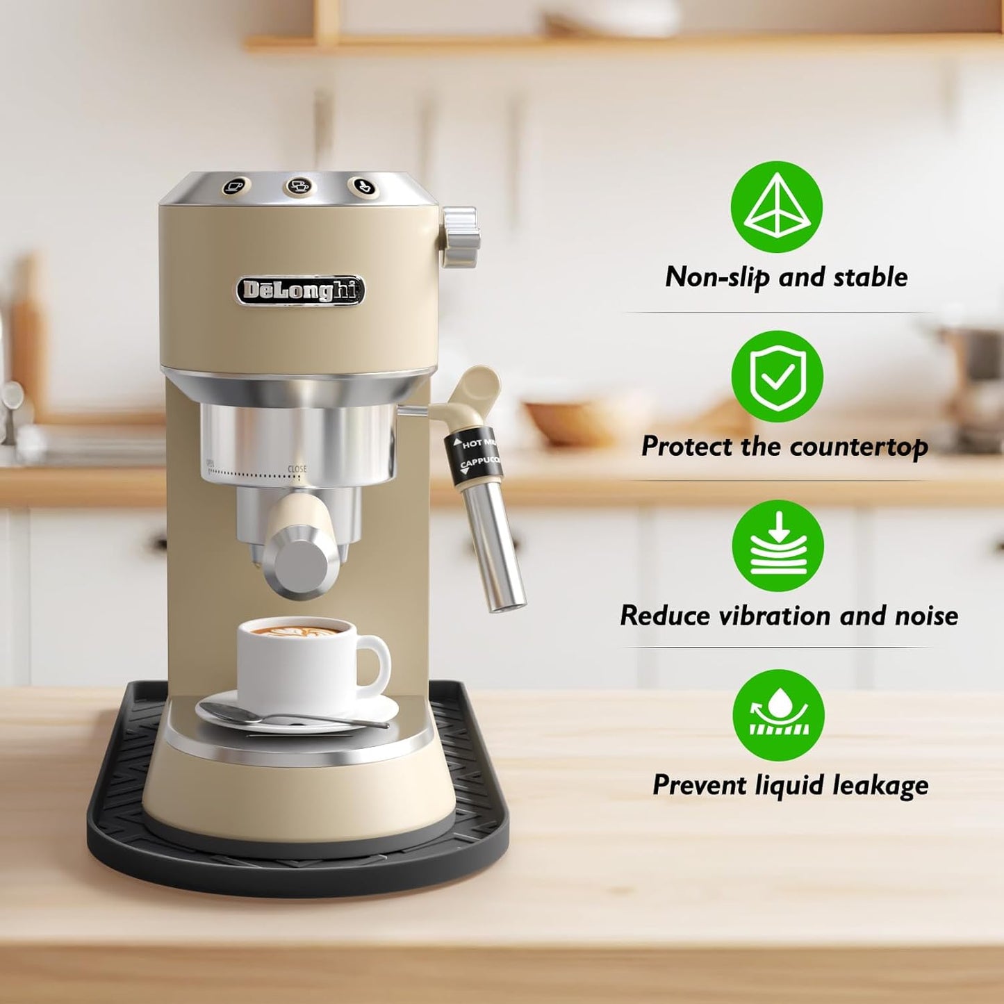 Silicone Coffee Mat,15.8"x 11.8"in Bar Mat for Countertop,Heat-Resistant,Non-Slip,Leak-Proof,Fit for Coffee Maker/Espresso Machine-Black