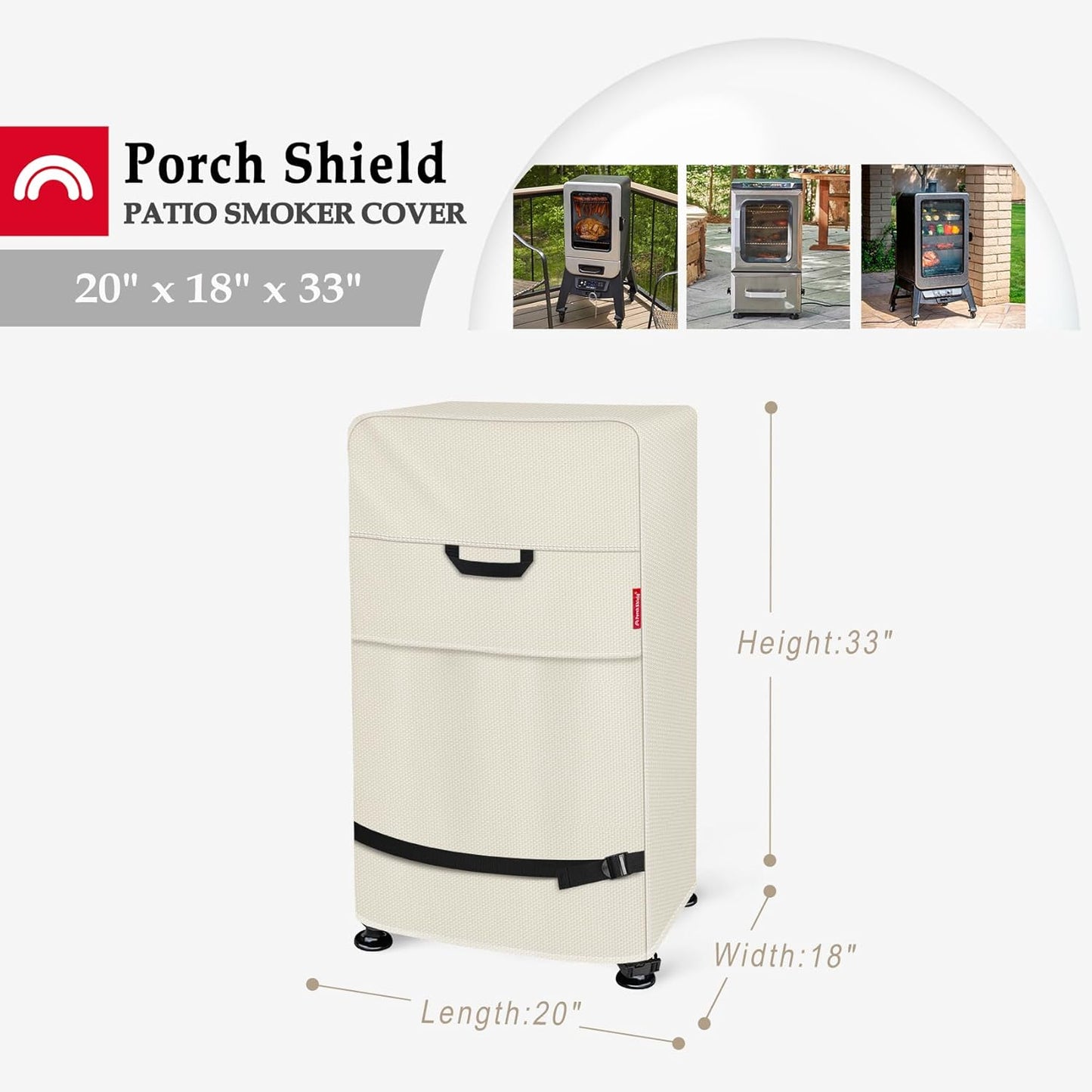 Porch Shield 30 Inch Electric Smoker Cover for Masterbuilt Smoker, Waterproof Heavy Duty Outdoor Smoker Grill Covers 20W x 18D x 33H inch, Beige