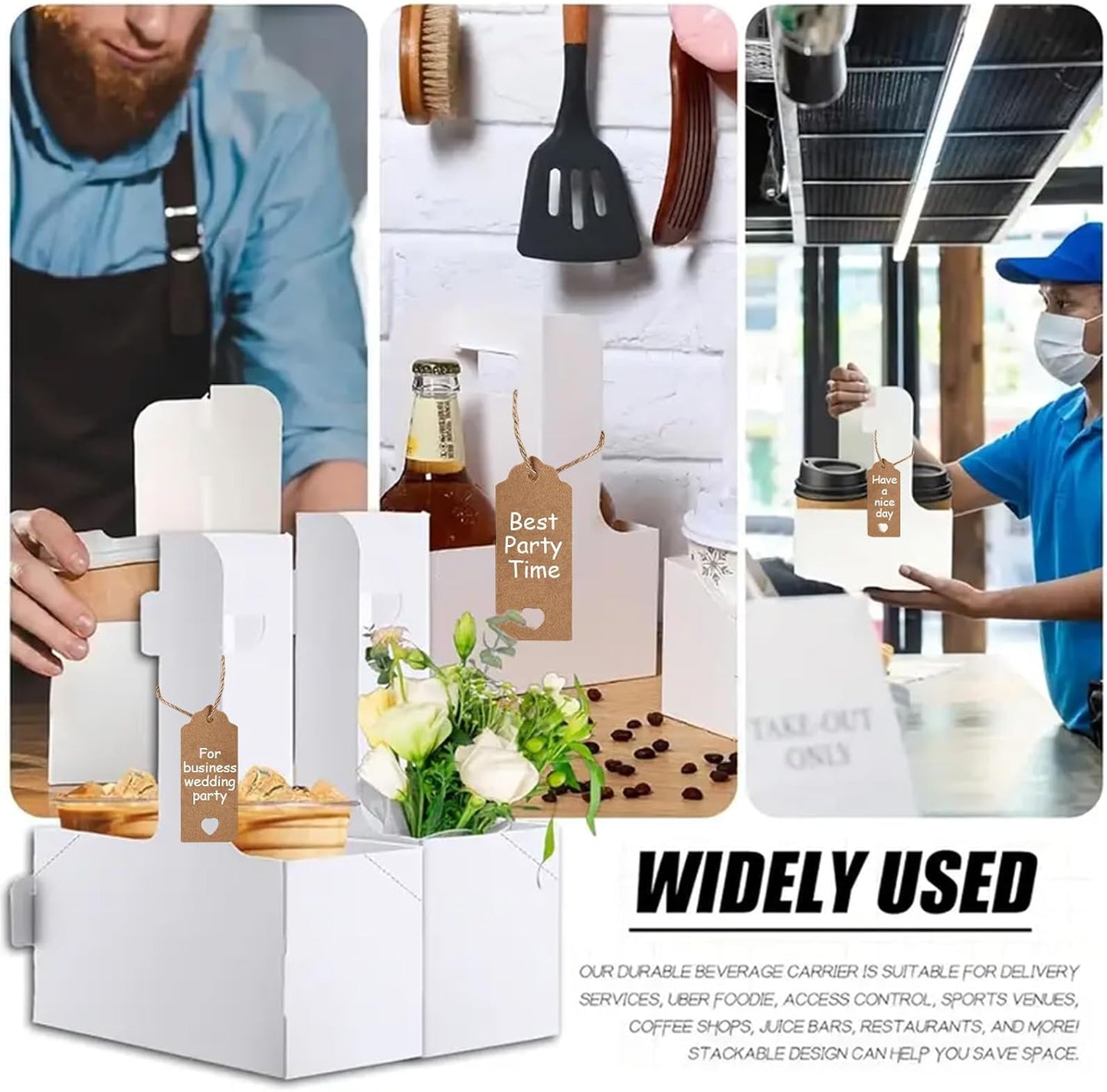 10 Pack 2 Cup Disposable Drink Carrier with Handle Paperboard Coffee Cup Holder Portable for Hot Cold Drinks Food Delivery Services with Heart Card for Teacher Appreciation Week Mother's Day