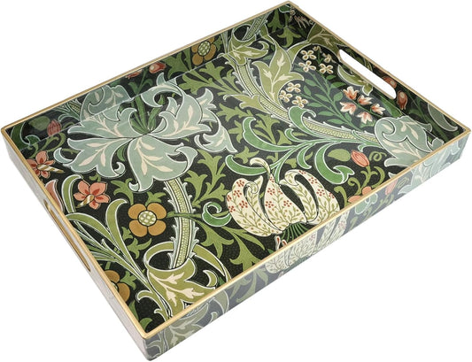 Spsyrine Serving Tray with Handles, Plastic Decorative Tray for Coffee Table, Living Room, Home Decor, Golden Lily