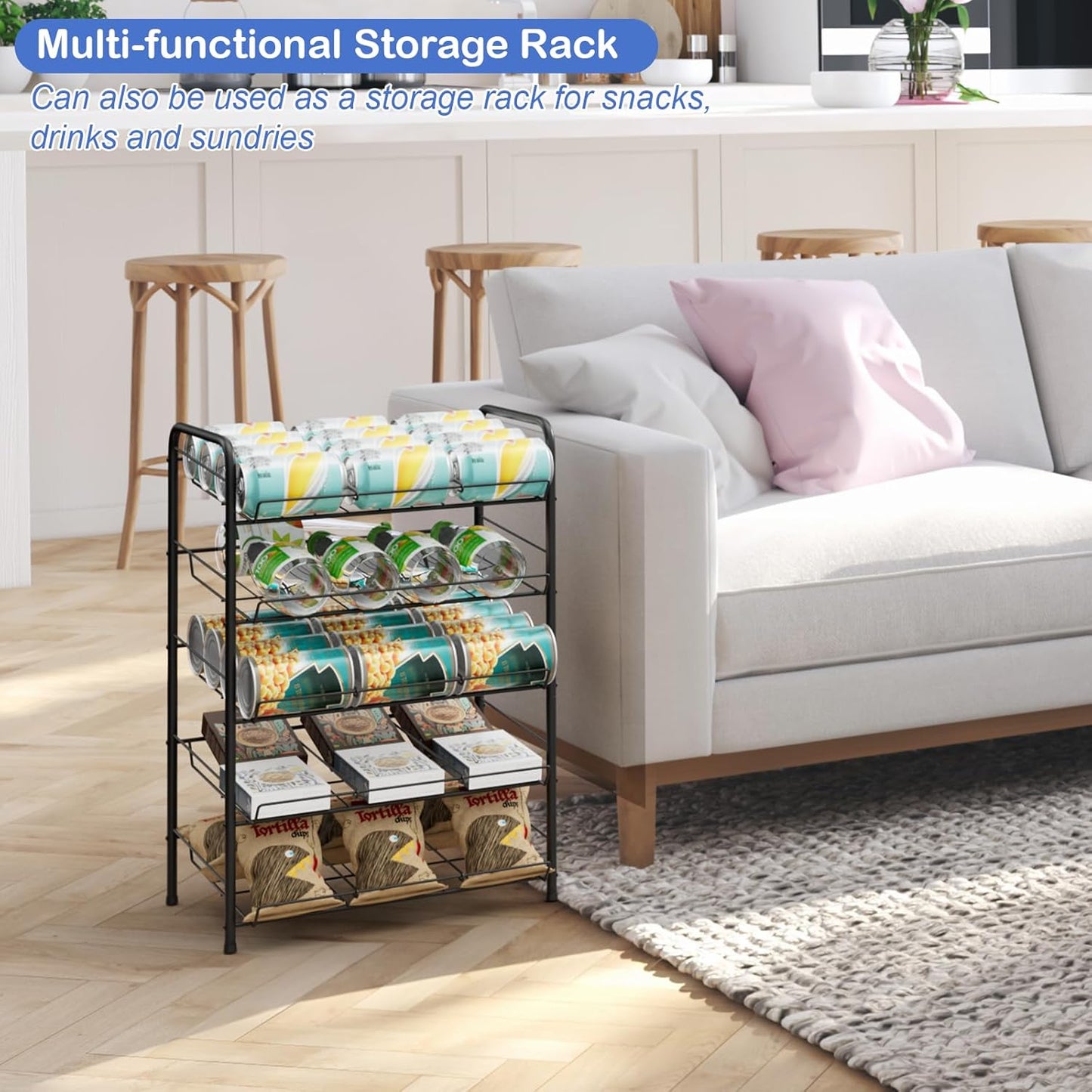 Vrisa 5 Tier Can Organizer for Pantry Can Holders 60 Cans Rack Canned Goods Organizer for Pantry Shelf Stackable Food Organizer Soda Vegetable Can Dispenser for Kitchen Cabinet, Black