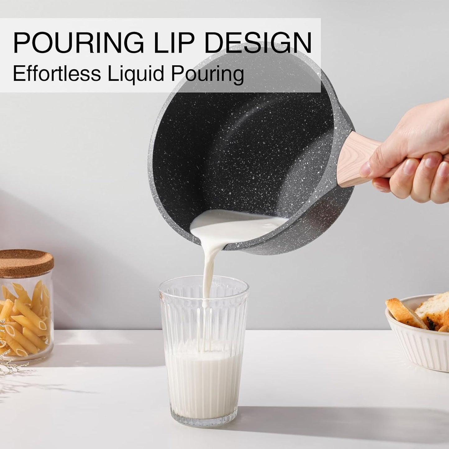 Kordisen Sauce Pan Set with Lid, 1.5QT & 2.5QT Non Stick Small Pots with Granite Coating, Saucepan with Pour Spout, Multipurpose Induction Cooking Pans, PFOA/PFOS Free