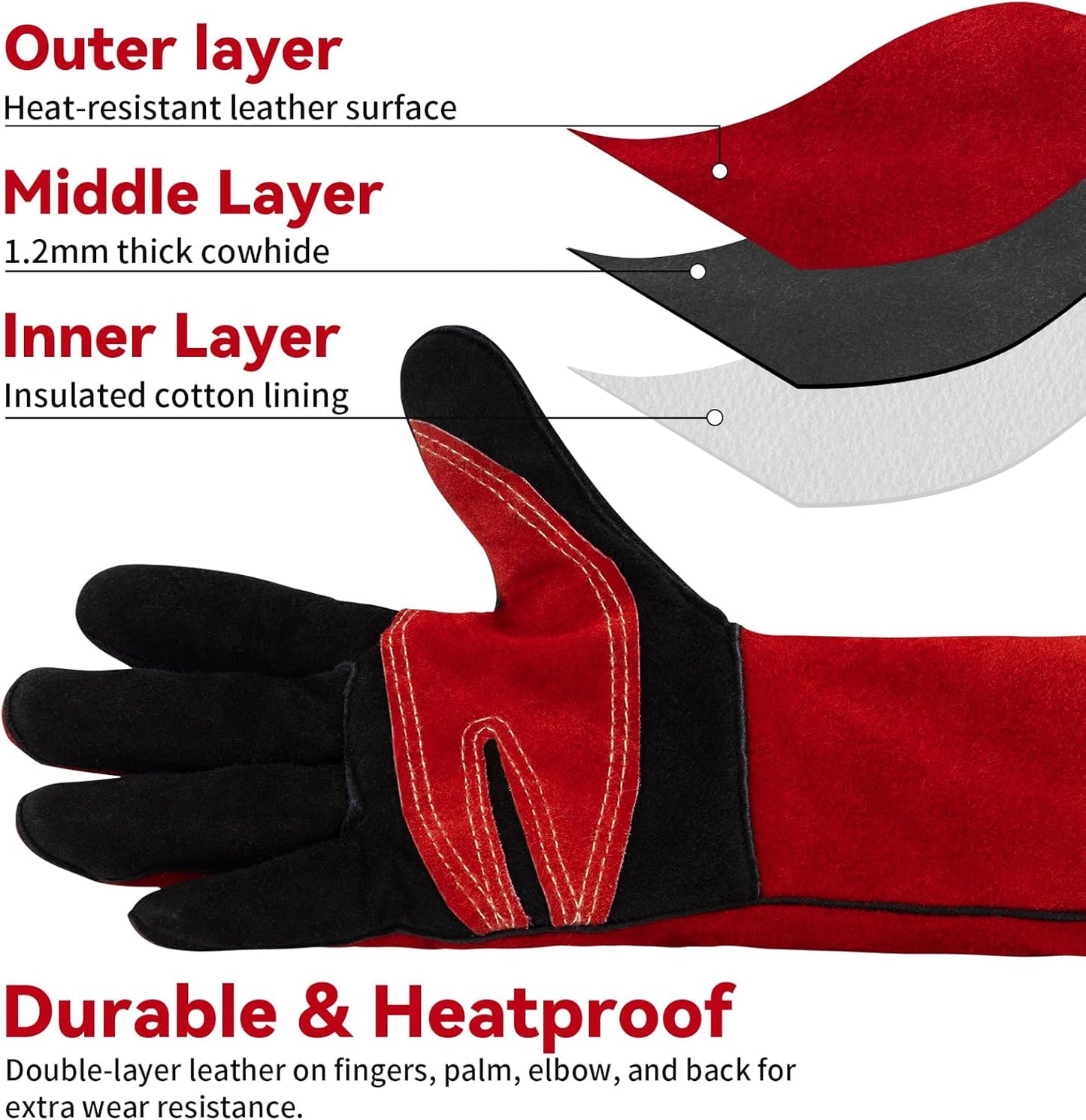 16 Inch Welding Gloves Heat Resistant 932°F for BBQ,Oven,Grill,Fireplace MIG,TIG,Stick Welding,Forging,Animal Handling