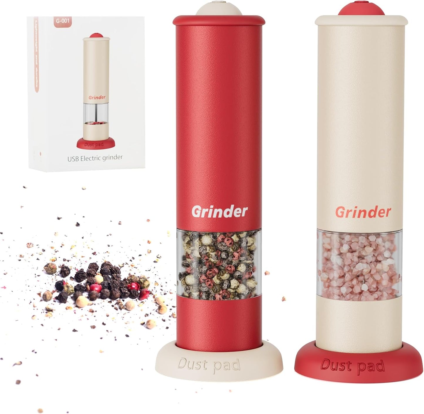 Electric Salt and Pepper Grinder Set - Salt and Pepper Shakers, Automatic Pepper Mill with Adjustable Coarseness, One Hand Operation. Christmas/New Home Gift