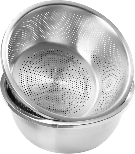 Colander and Bowl Set 3.1QT (2-in-1) - Thickened 304 Stainless Steel Kitchen Strainer Bowl for Fruit, Pasta, Vegetables, Rice - Heavy Duty, Induction Cooker & Dishwasher Safe