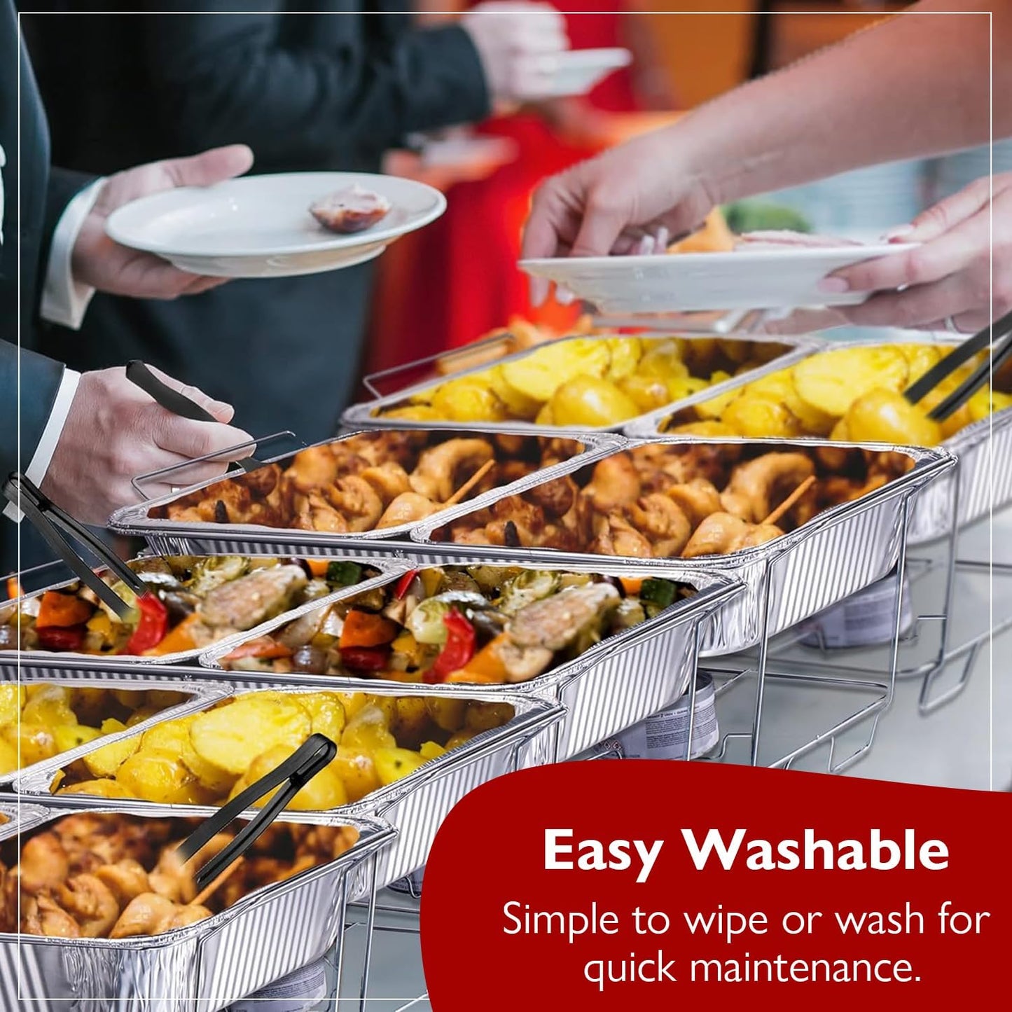 Disposable Chafing Dish Buffet Set Food Warming Trays Replacement - 3 Water Food Warmer Pans - 6 Foil Pans - 6 Lids - Buffet Set Trays Food Warmers for Parties & Events