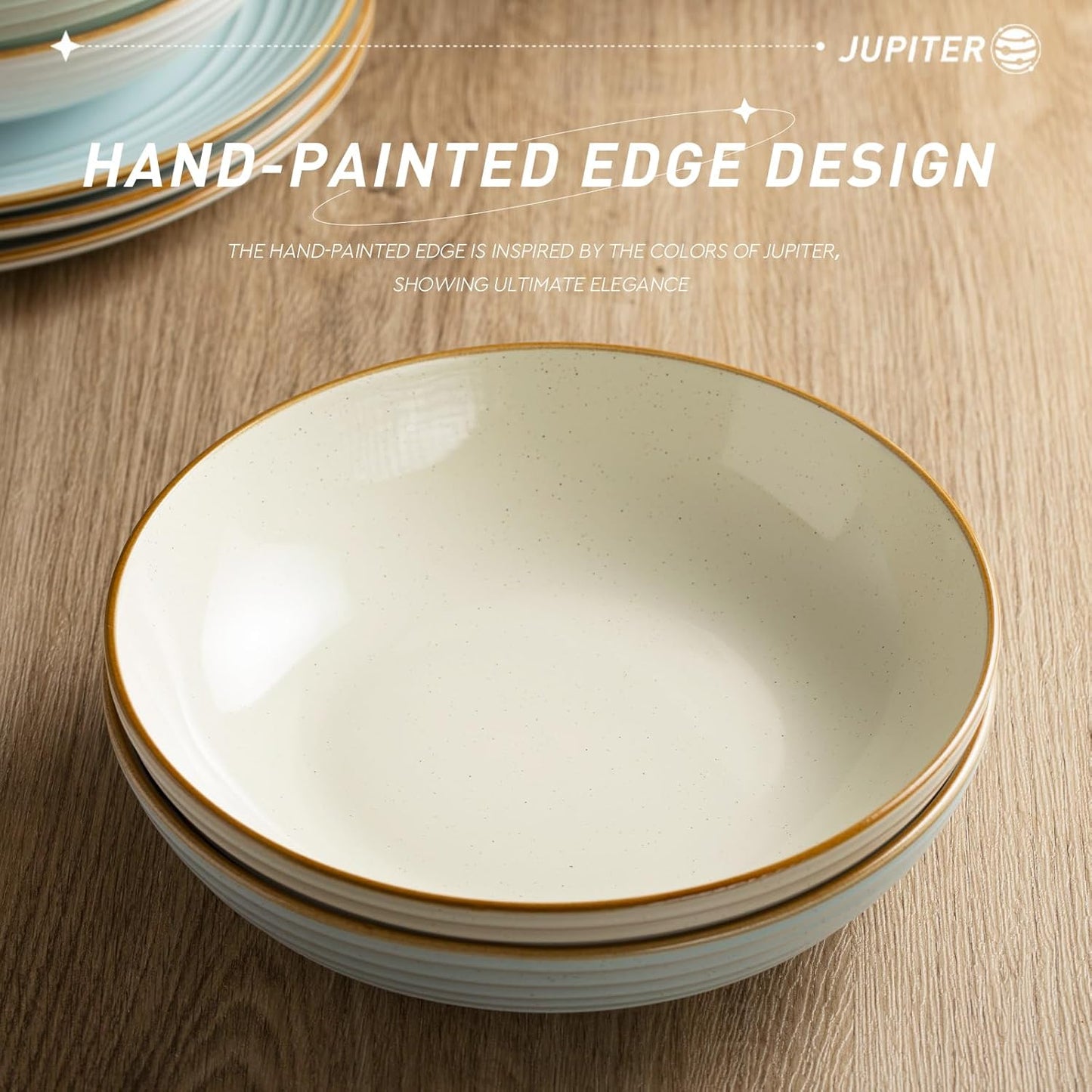 famiware Jupiter Pasta Bowls, 30 OZ Large Salad Bowls Set of 4, Microwave and Dishwasher Safe, Sturdy & Stackable, Serving Bowls for Kitchen, Multi-color