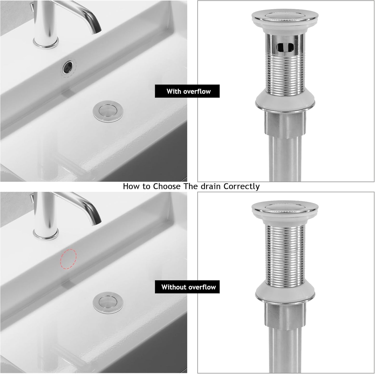 Bathroom Sink Drain,Drain Stopper Bathroom Sink with Overflow,Small Cap Pop Up Drain Assembly with Detachable Strainer Basket,Built-in Anti-Clogging, Stainless Steel Nut Brushed Nickel