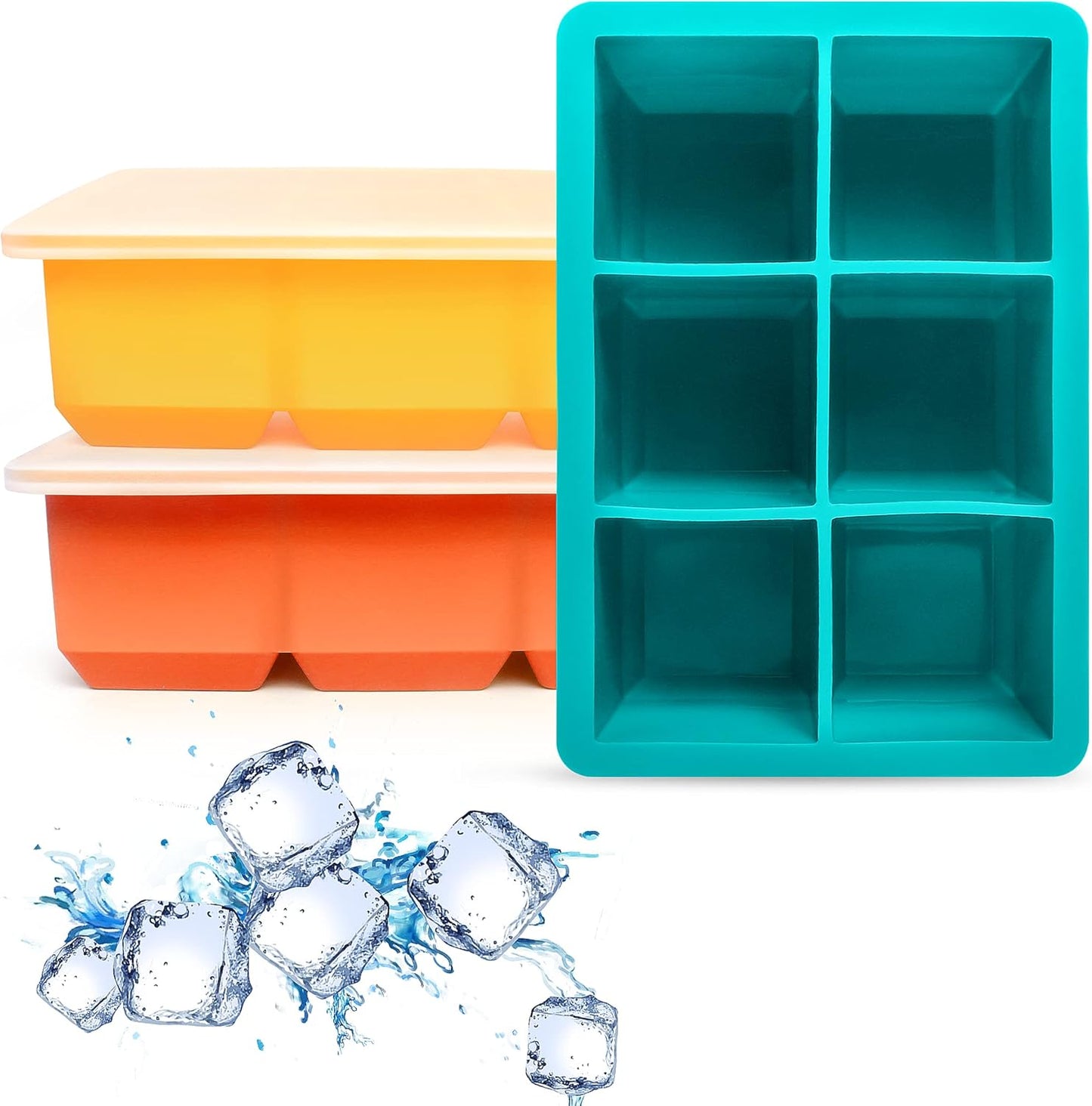 Silicone Ice Cube Trays 3 Pack - Large Size Silicone Ice Cube Molds with Leak Proof Removable Lid Square Ice Cube Tray And BPA Free for Cocktail,Whiskey, Stackable Flexible Ice
