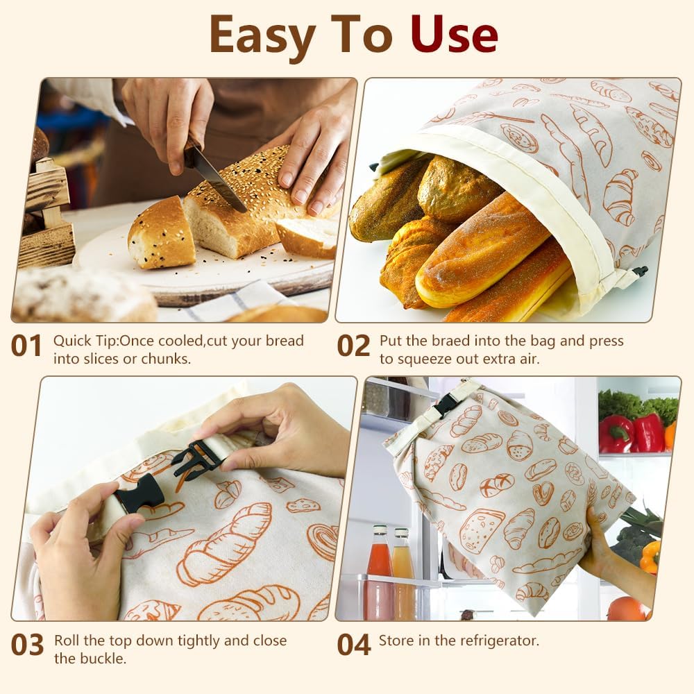 Bread Bags for Homemade bread,2 Pack Sourdough Bread Bags,Beeswax Bread Bags for Bourdough,Reusable Bread Storage