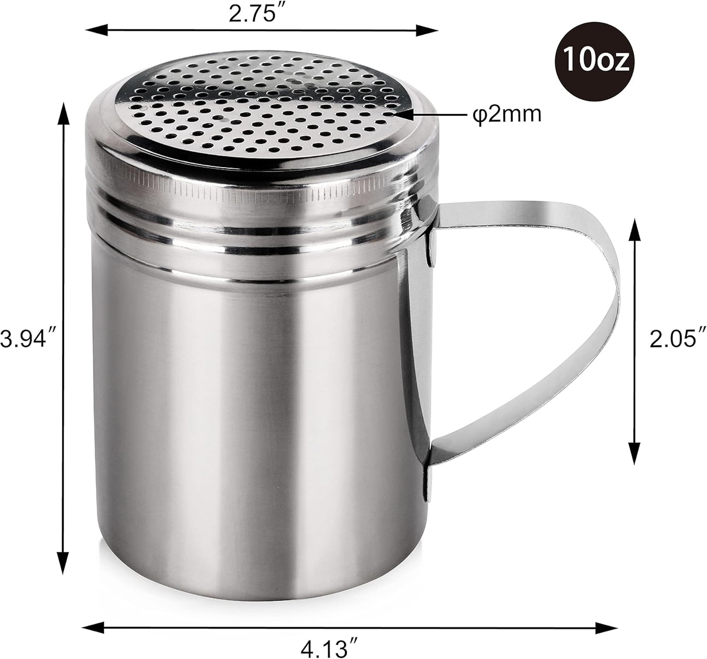 New Star Foodservice 28485 Stainless Steel Dredge Shaker with Handle, 10-Ounce, Set of 2