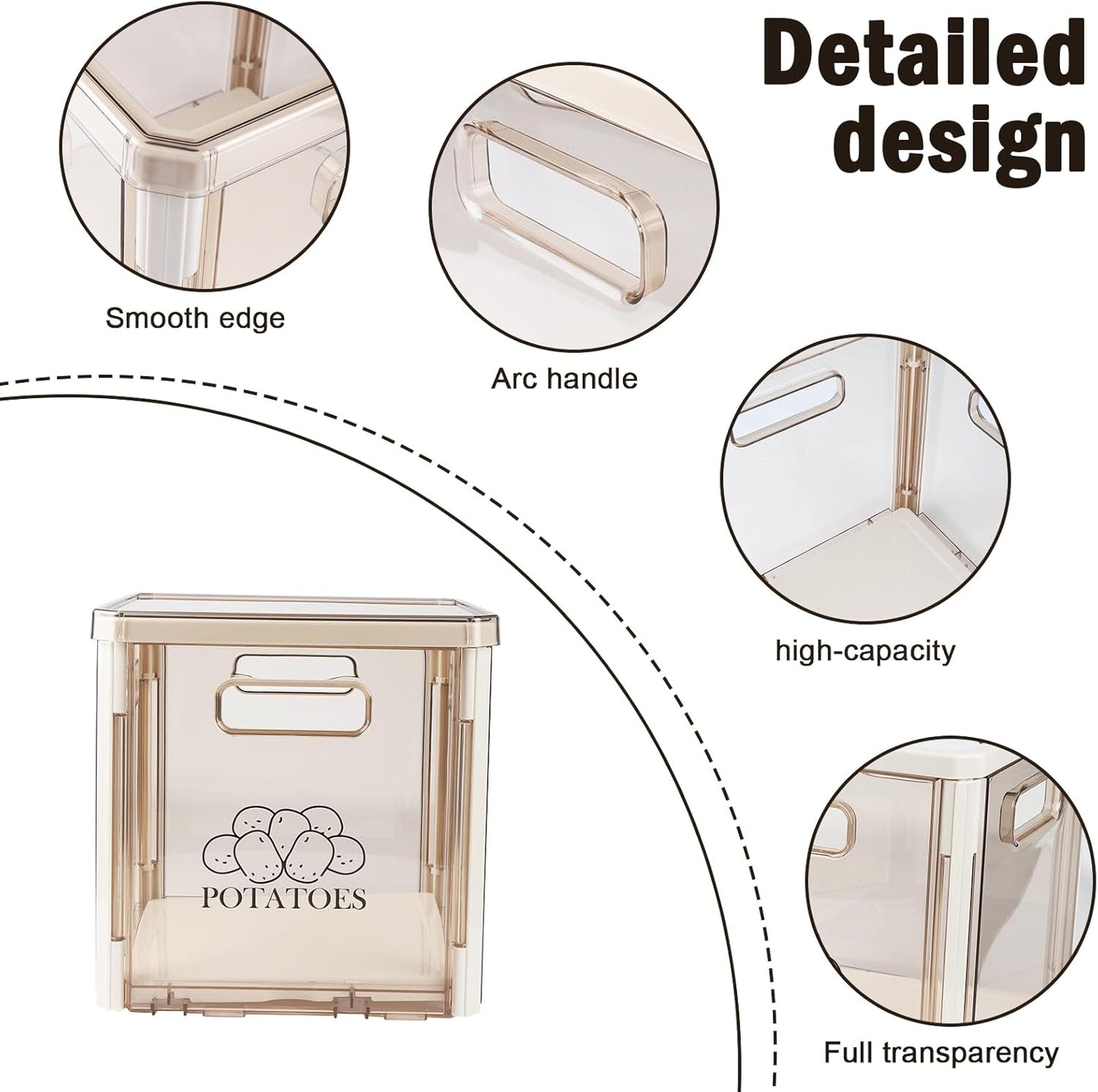 Potato Storage Bin With Lid and Handle - Stackable Container for Onions and Vegetables - Plastic Box Holder for Pantry Organization, BPA Free