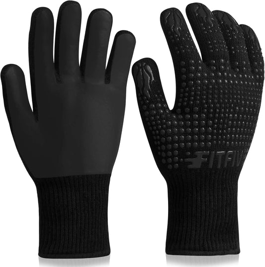 BBQ Gloves, Oven Gloves, 1472°F Extreme Heat Resistant Barbecue Gloves, Silicone Non-Slip Oven Mitts, Kitchen for Cooking, Grilling, and Baking (Black)