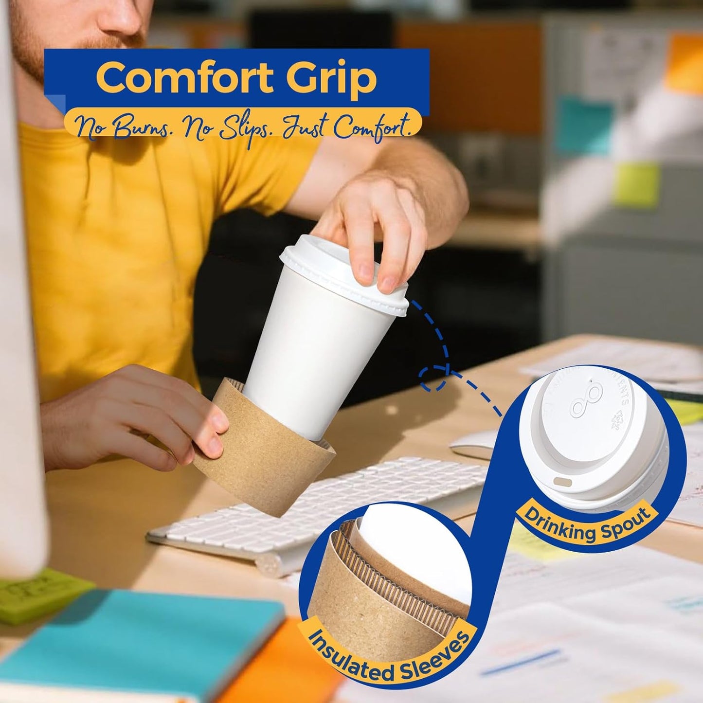 Fit Meal Prep 500 Pack 12 oz Disposable Coffee Cups with Lids, Sleeves, Leak-Proof To Go Coffee Cups with Lids, Durable Hot Paper Cups for Home, Office, Party, Business