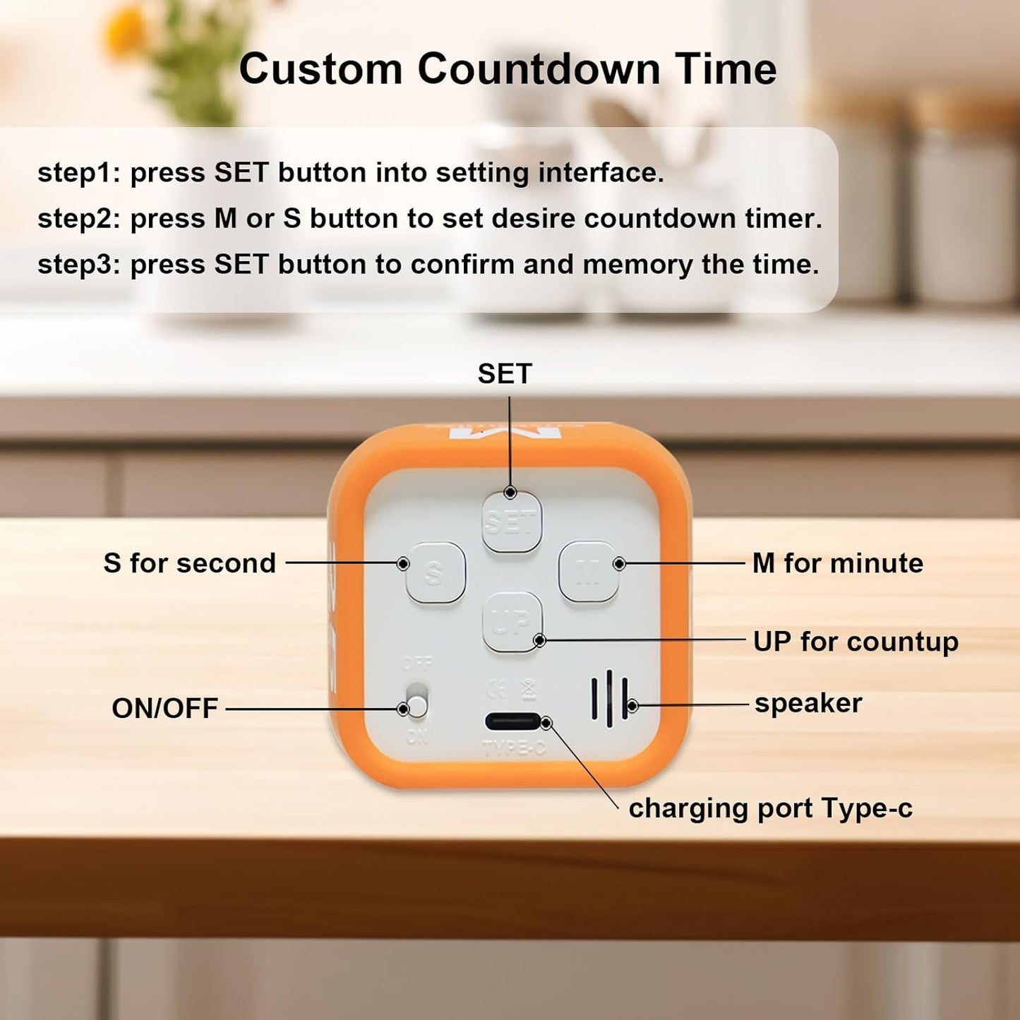FCXJTU Rotating Pomodoro Cube Visual Timer 5, 25, 10 50 Minutes Preset, Rechargeable Desk Productivity Flip Timer w/Silicone Cover Custom Countdown, Silent Mode for ADHD, Study, Work, School(Blue)