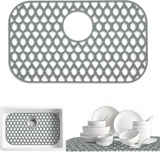 Sink Protectors for Kitchen Sink 19x14 & 21x16 & 22x13 & 26x14 & 28x14.4 & 30x16, Large Silicone Sink Mats Grid for Bottom of Farmhouse Stainless Steel Sink (22”x13”, Rear Drain)