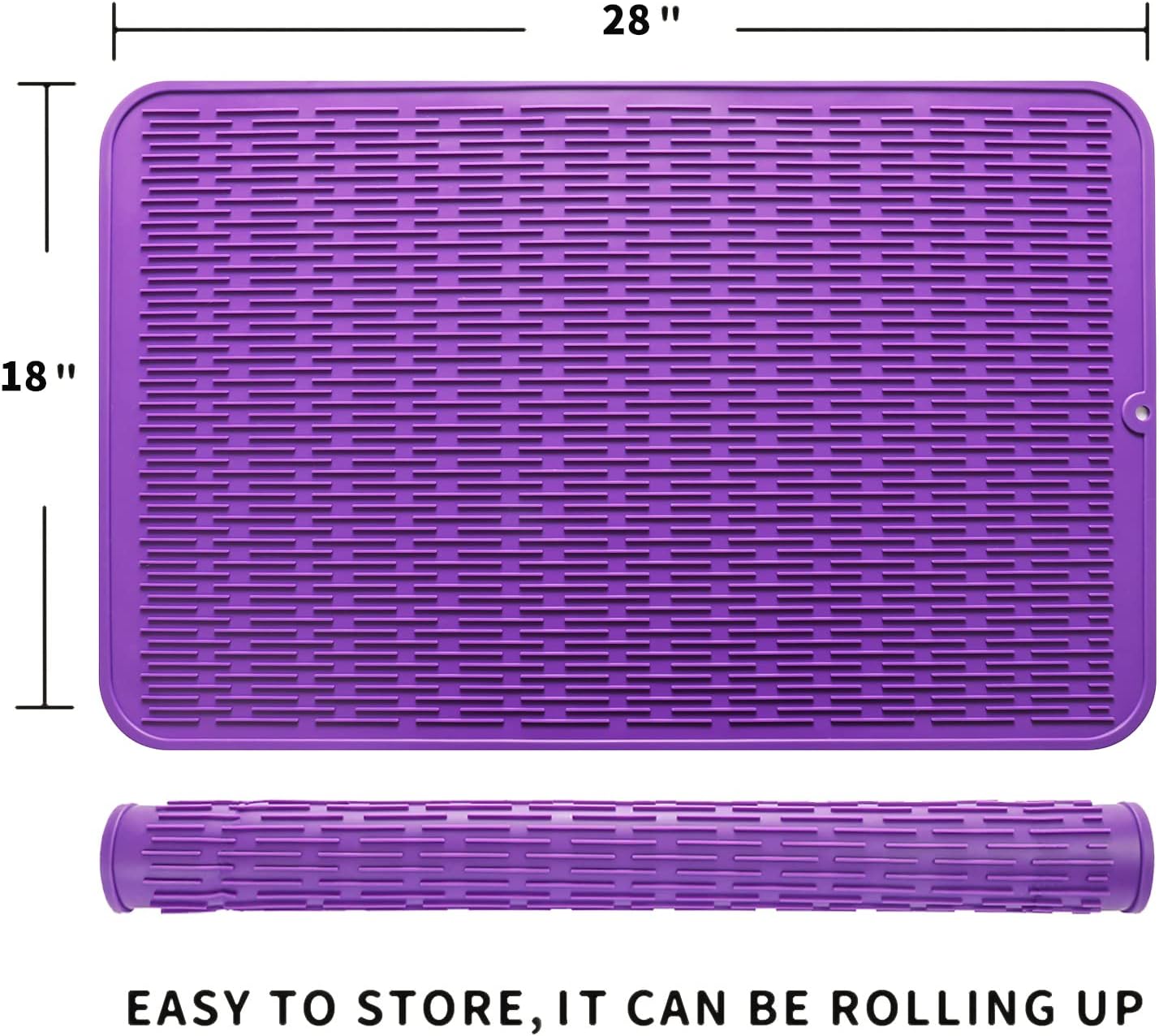 Silicone Dish Drying Mat for Multiple Usage,Easy clean,Eco-friendly,Heat-resistant Silicone Mat for Kitchen Counter or Sink,Refrigerator or Drawer Liner Purple 3XL 28 inches x 18 inches