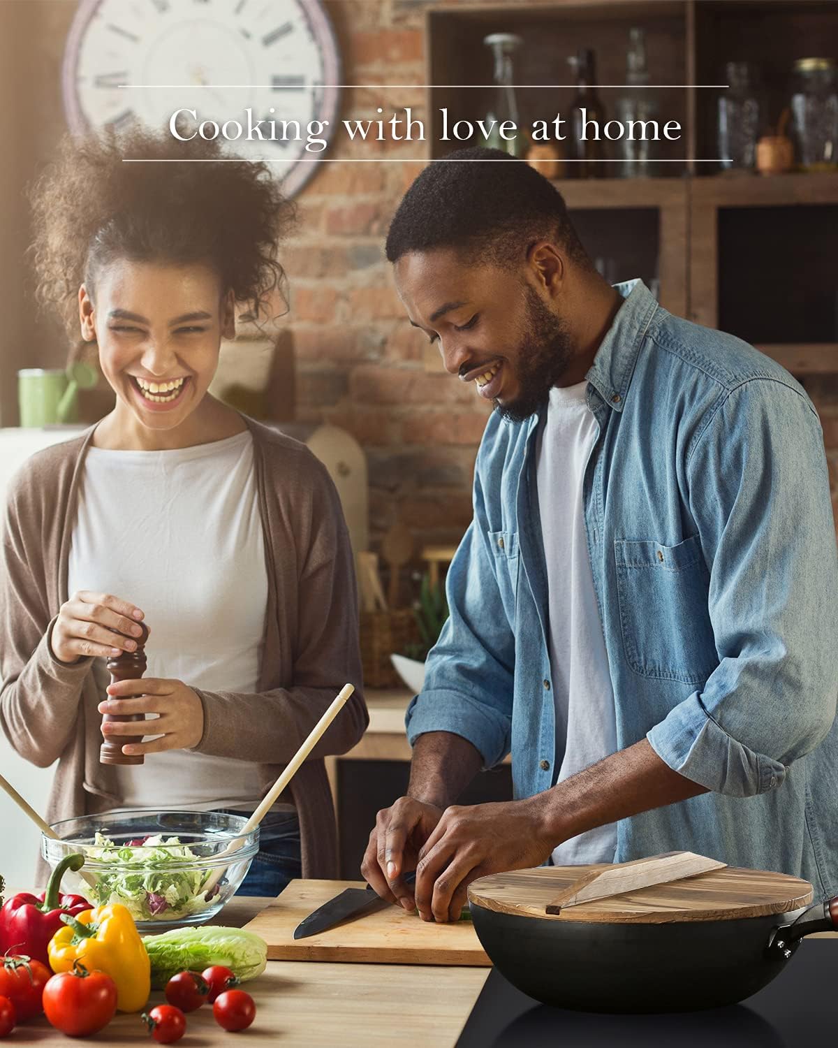 12.5" Wok Pan- Woks and Stir Fry Pans, Carbon Steel Wok, Flat Bottom Wok with Lid Suits for all Stoves