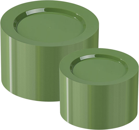 I00000 200 Pcs Green Plastic Plates, Green Disposable Plates Include 100 Dinner Plate 10’’ and 100 Dessert Plate 7’’ Perfect for Birthday, Party & Wedding