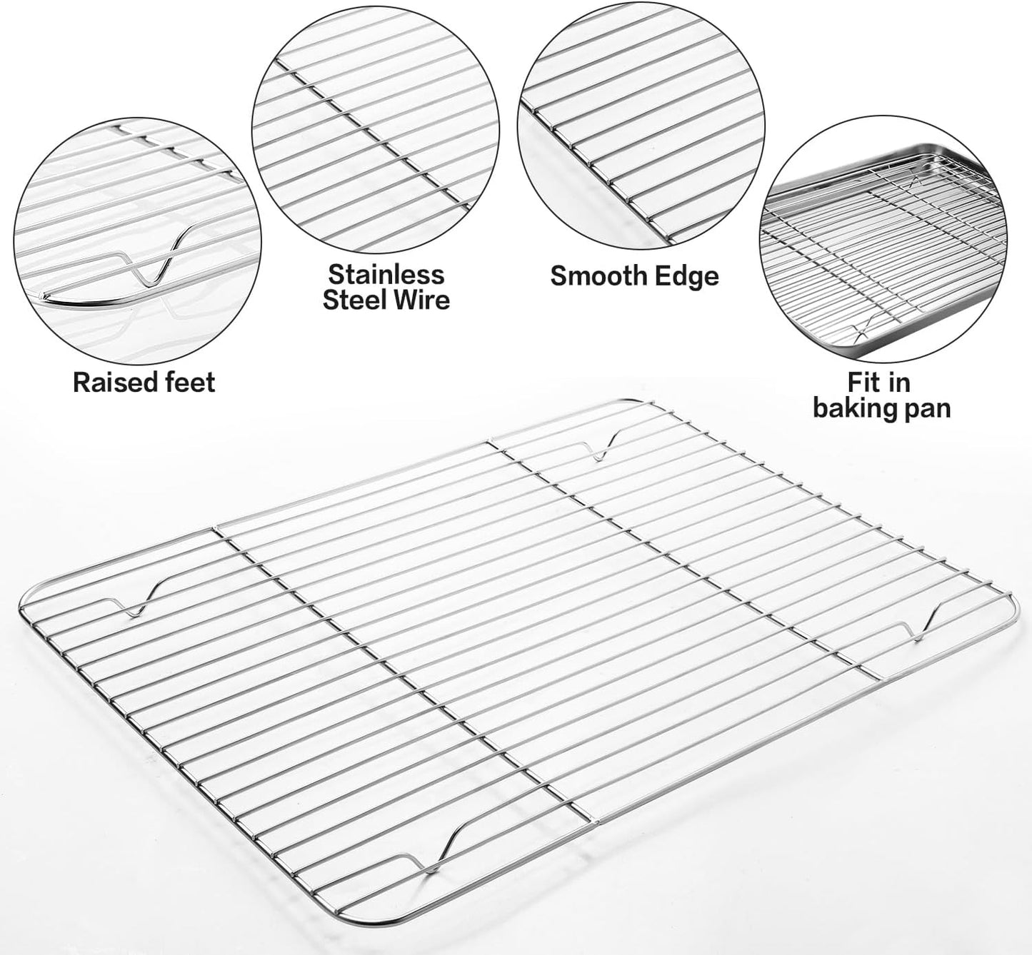 MCIRCO 6 Piece Stainless Steel Baking Sheet with Rack with Silicone Baking Mat Set (2 Pans + 2 Racks + 2 Mats), 17.3 x 13 x 1 Inch Cookie Sheet with Cooling Rack, Easy Clean