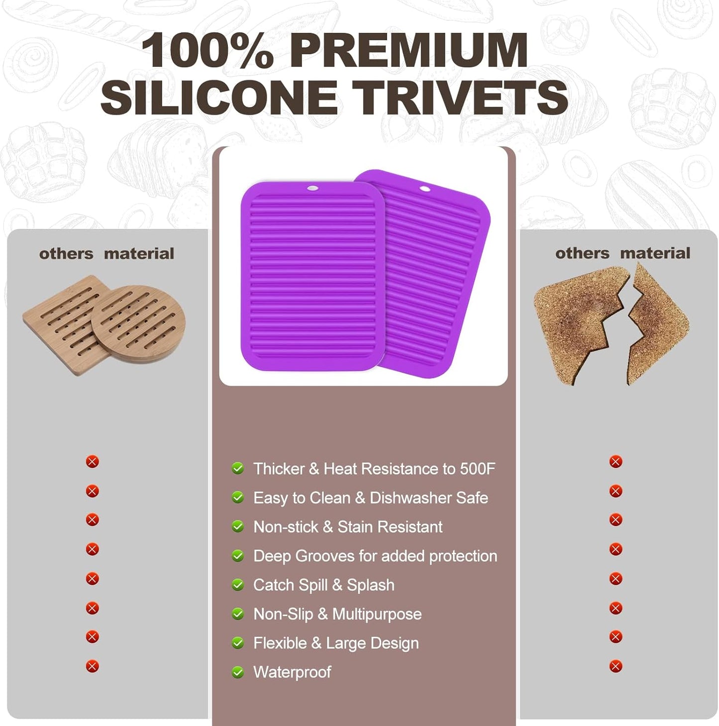 Joyhalo Silicone Trivet Mats Pot Holder Hot Pads Plate Holder Gripper Pad Garlic Peeler Drying Mat Coasters