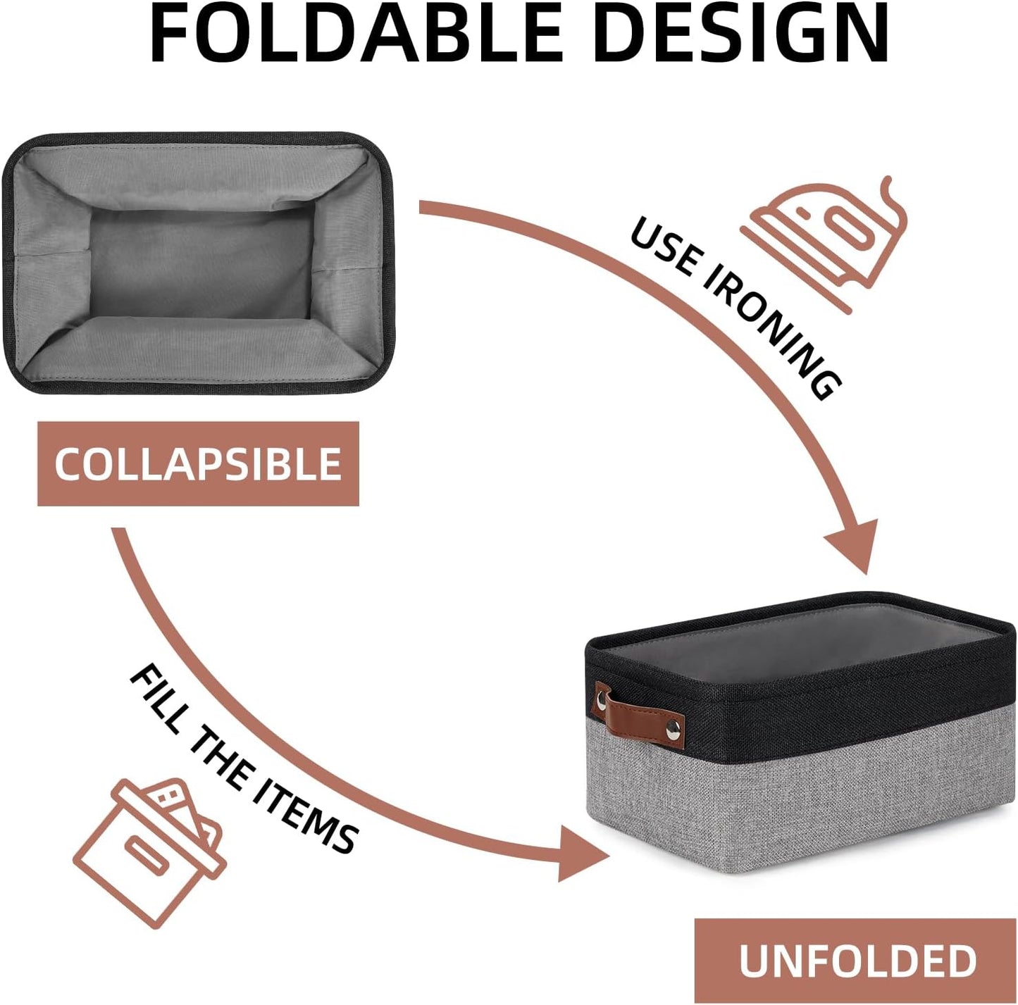 DULLEMELO Small Storage Baskets for Organizing - 11.8x7.9x5.1 inch Collapsible Storage Bins Set of 2 cloth storage bins for organizing Books and towel storage (Black&Grey)