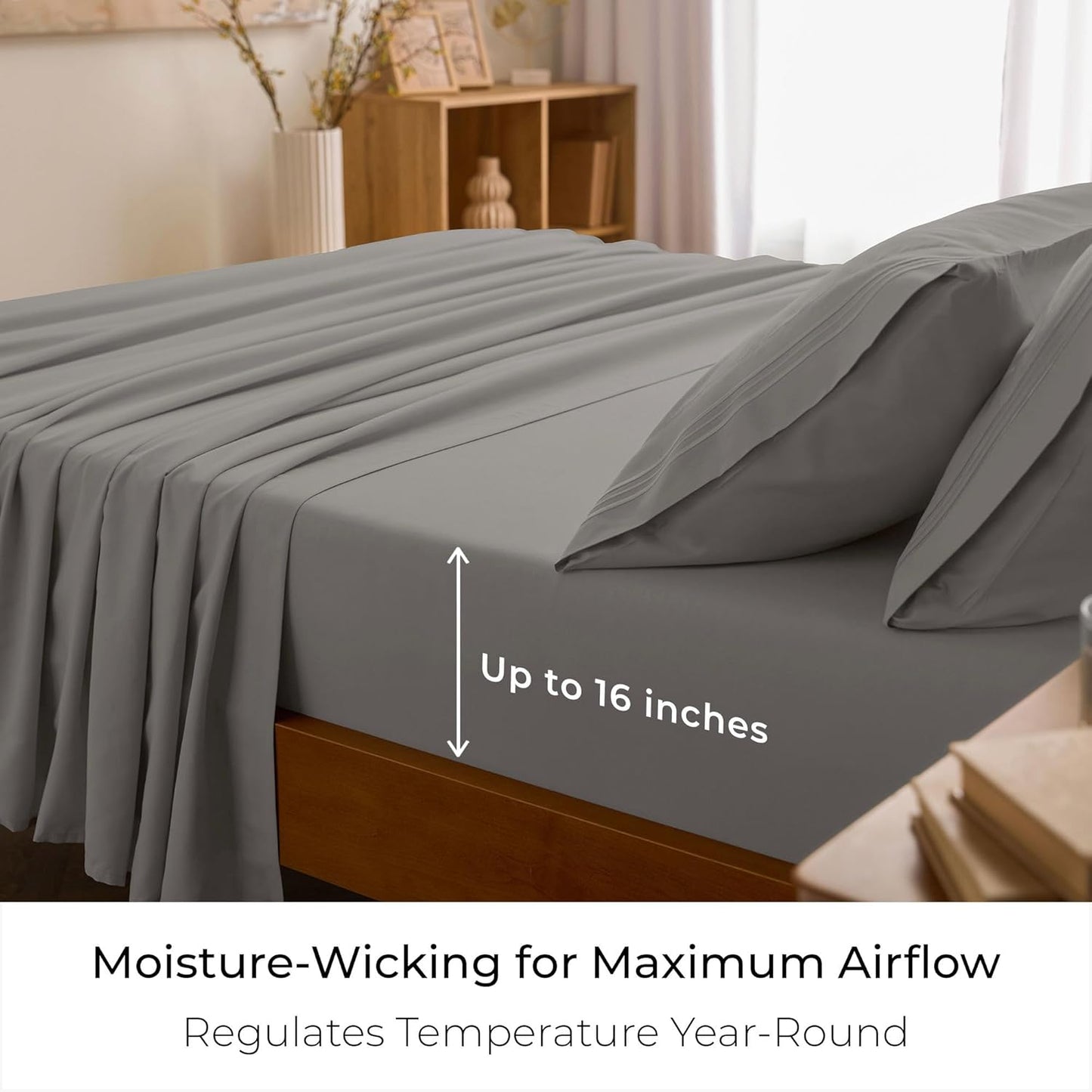 Mellanni California King Sheets Set - 4 PC Iconic Collection Bedding - Hotel Luxury, Extra Soft, Cooling Bed Sheets - Wrinkle, Fade, Stain Resistant (Cal King, Taupe)