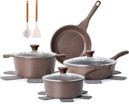 SENSARTE Nonstick Cookware Set 13-Piece, Healthy Pots and Pans Set Kitchen Cooking Set with Stay-Cool Handles, Silicone Utensils and Pot Protectors, PFOA Free