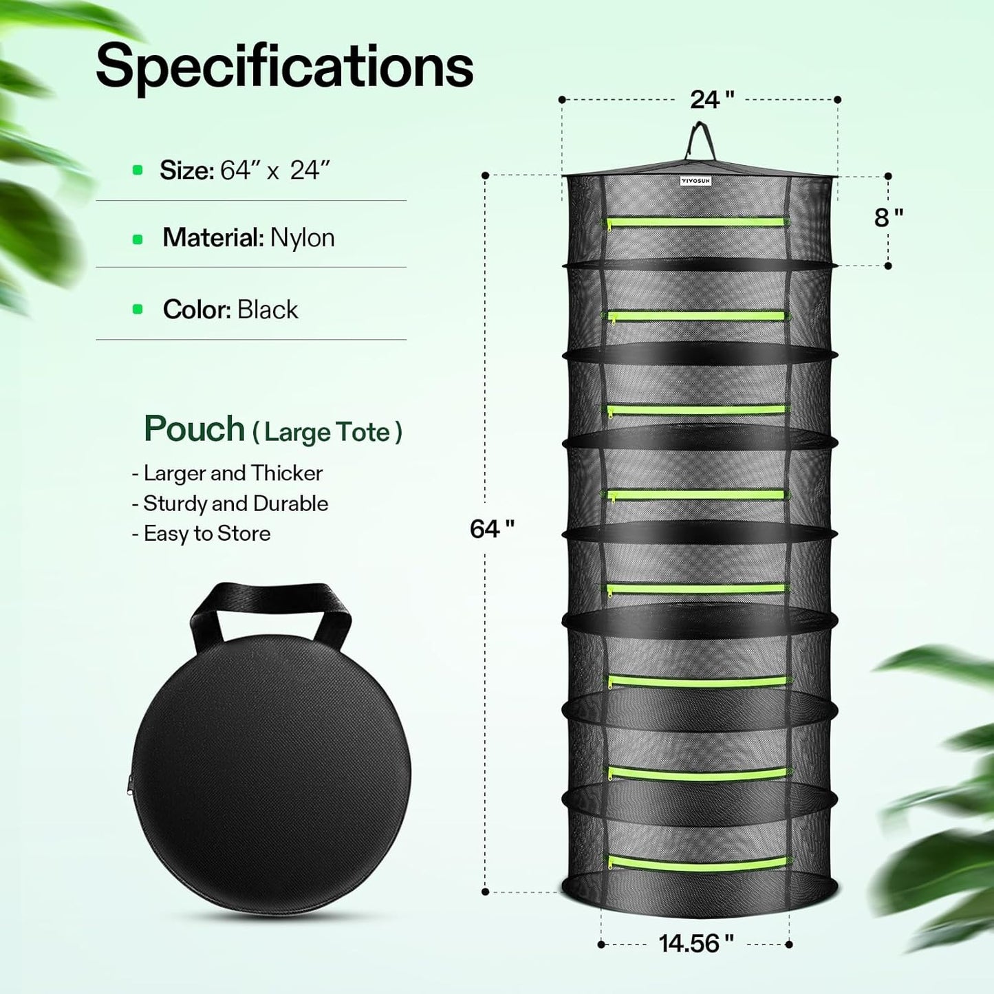 VIVOSUN 2-Pack 8-Layer Mesh Drying Rack Hanging Design with Green Zippers for Dehydrating, Indoor and Outdoor (Pruning Shears Included)