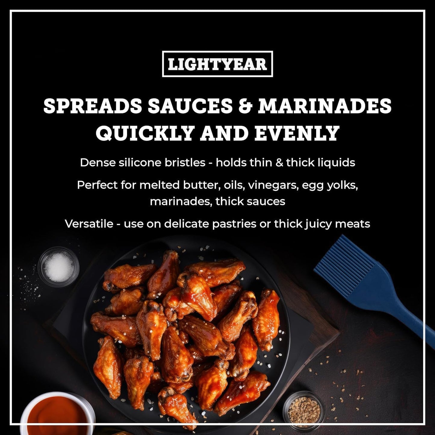 Lightyear Silicone Basting Pastry Brush Set (2 Pcs) ❘ 450°F Heat Resistant Oil Brush for Your Kitchen - Ideal For BBQ’s, Baking & Cooking | 100% Food Grade Silicone - BPA Free & Dishwasher Safe (Blue)