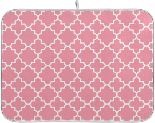 senya Super Absorbent Dish Drying Mat, Microfiber Fast-Drying Dish Mat, 16''x18'', Kitchen Dish Drying Pad, Pink Moroccan