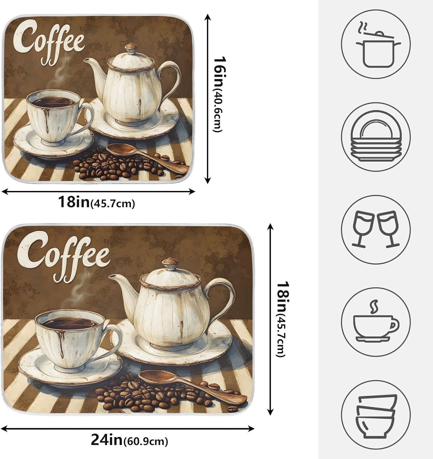 Coffee Themed Dish Drying Mat for Kitchen Counter Absorbent Microfiber Small Drying Pad Dish mats for Kitchen Countertops 16 x 18 Inch242