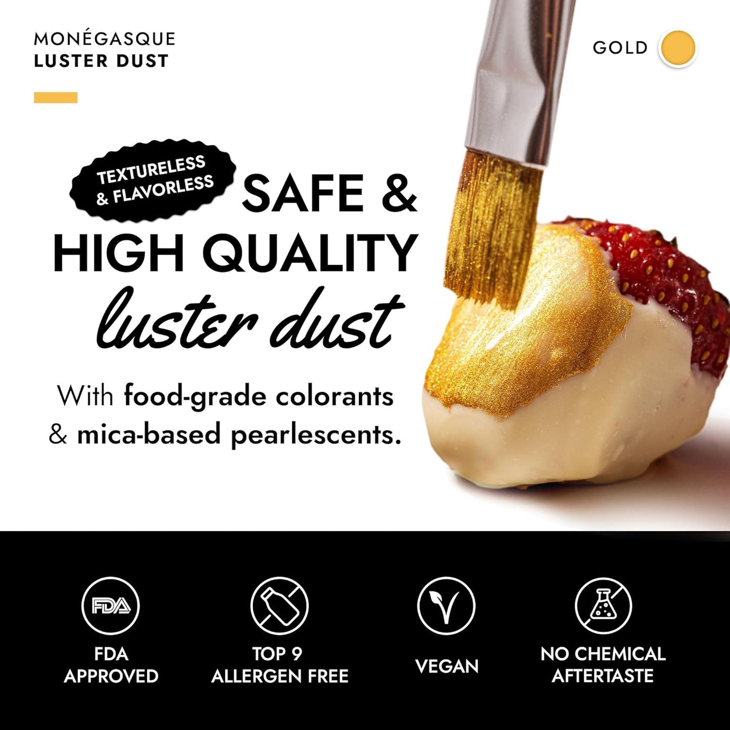 MONÉGASQUE Gold Edible Glitter for Drinks 15g – Edible Glitter for Cakes & Cocktails - Gold Luster Dust for Cocktail, Halloween Food Decorations, Cake Decorating Sprinkles Spray - Drink Shimmer Powder