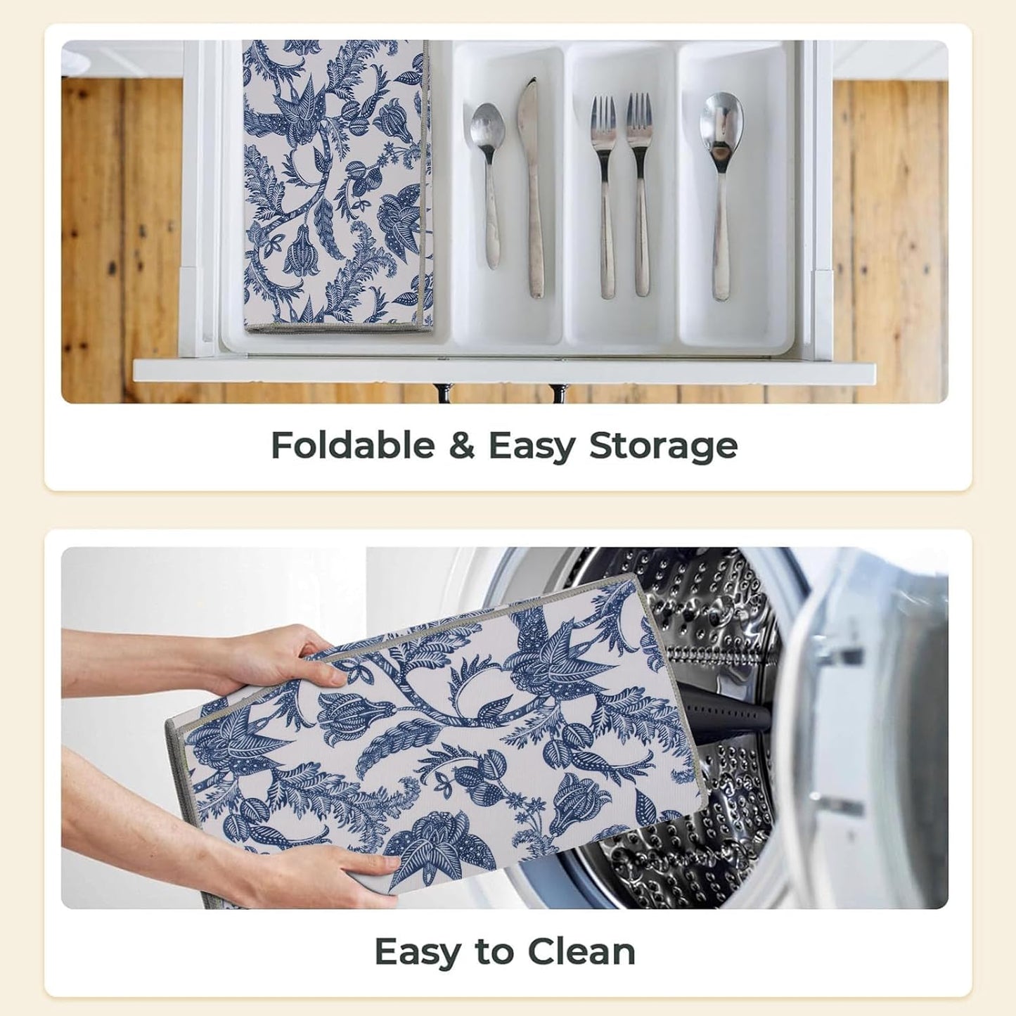 2 Packs Blue And White Porcelain Dish Drying mat, Drying Matt Kitchen Counter, Microfiber Dish Drying Mats, 20x15 inches, Dish Drainer Mat Kitchen Counter, Fast Drying, Kitchen Must-Have