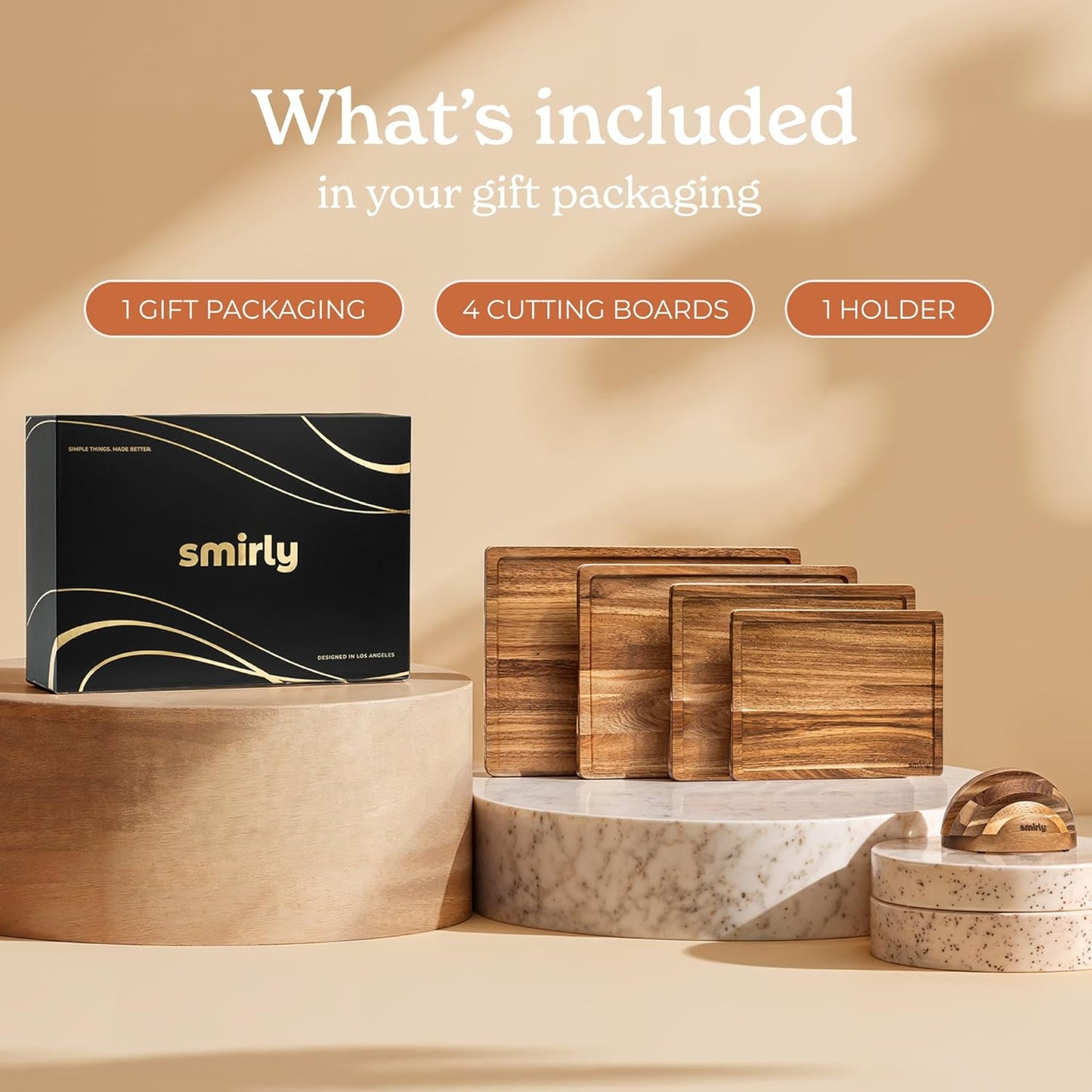 SMIRLY Wooden Cutting Boards For Kitchen - Bamboo Cutting Board Set with Holder, Wood Cutting Board Set, Cutting Board Wood, Wooden Chopping Board, Wooden Cutting Board Set