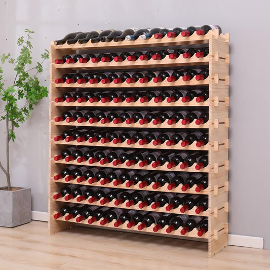 Freestanding Wine Rack Cabinet Floor Standing 120 Bottle Pine Stackable Storage Modular Wine Rack Display Stand