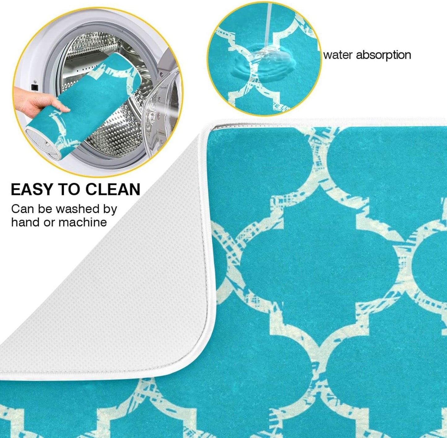 senya Super Absorbent Dish Drying Mat, Microfiber Fast-Drying Dish Mat, 16'' x 18'', Kitchen Dish Drying Pad, Beautiful Grunge White Morrocan Trellis,16x18in