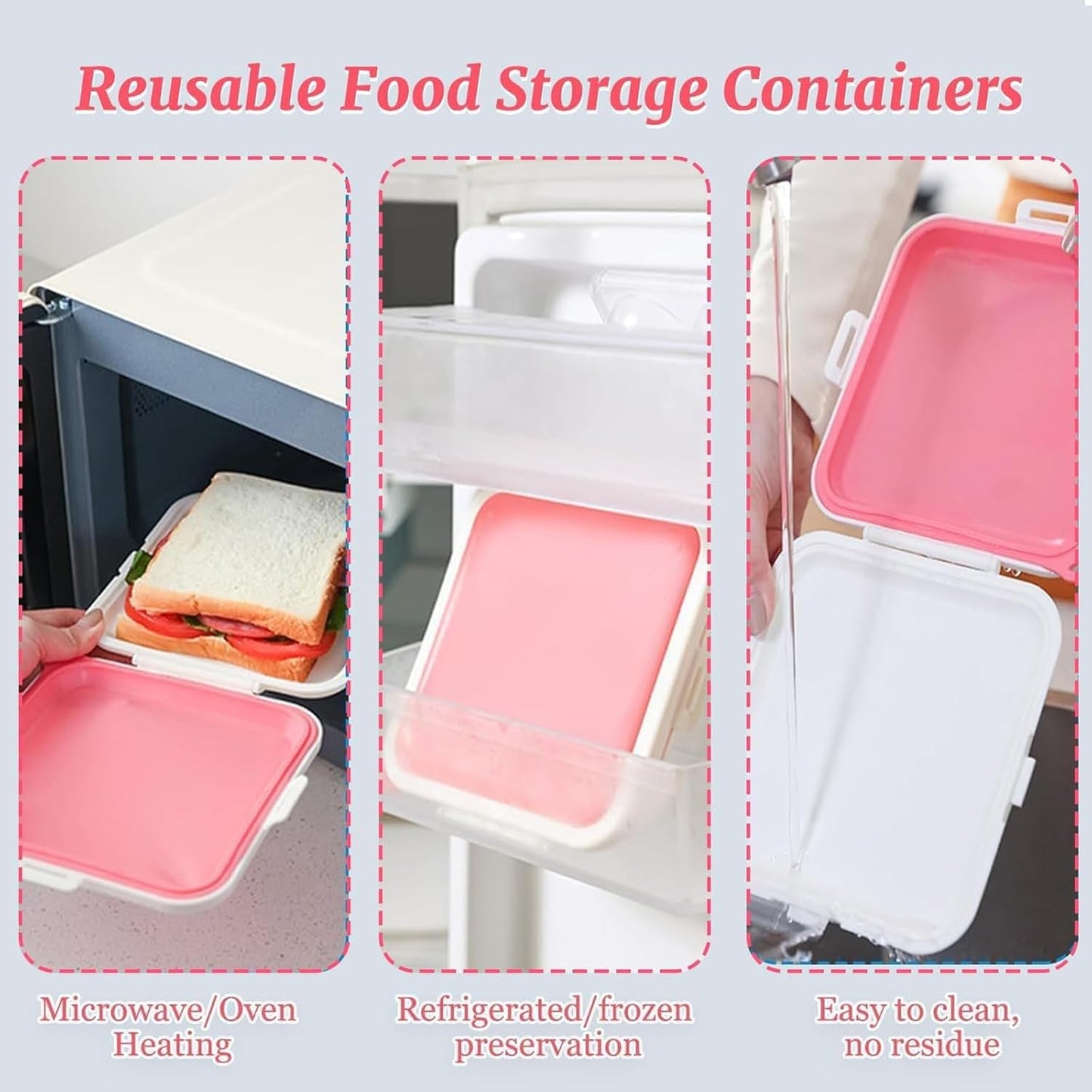 Sandwich Containers, Silicone Sandwich Storage with Snap-Off,Sandwich Box for Lunch,BPA Free,Leakproof, Reusable Plastic Sandwich Holder for Fruit,Salad,Snacks and Food Storage (Pink+Blue)