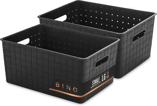 BINO | Plastic Storage Baskets Large - Black | THE STABLE COLLECTION | Multi-Use Storage | Rectangular Cabinet Organizer | Baskets For Organizing with Handles | Home Office Organization and Storage