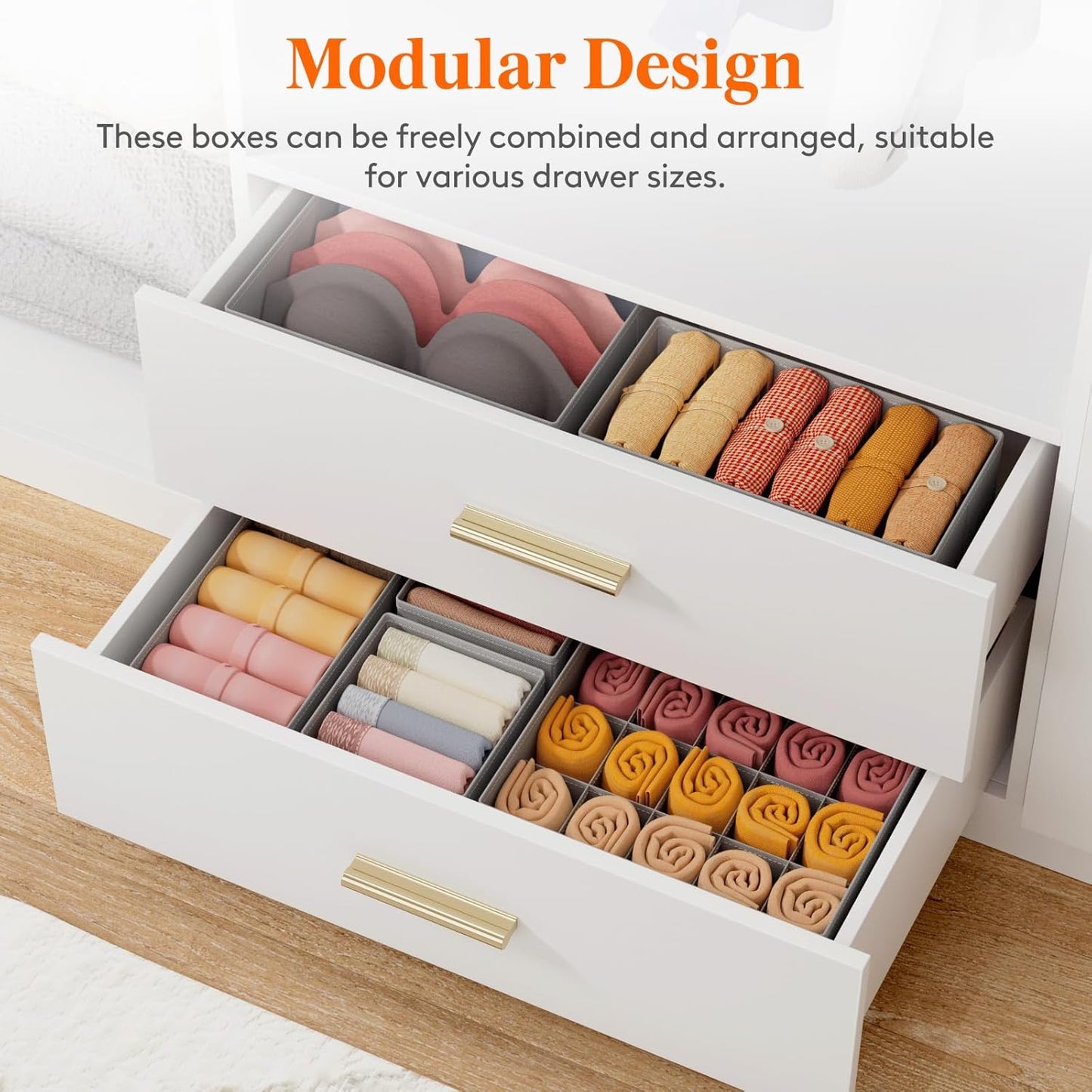 Lifewit Underwear Drawer Organizer for Closet 36 Pack, 3 Sizes Dresser Organizer Dividers, Deep Fabric Foldable Drawer Storage Organizer Bins for Clothes/Sock/Bra/Lingerie/Undies, Light Grey