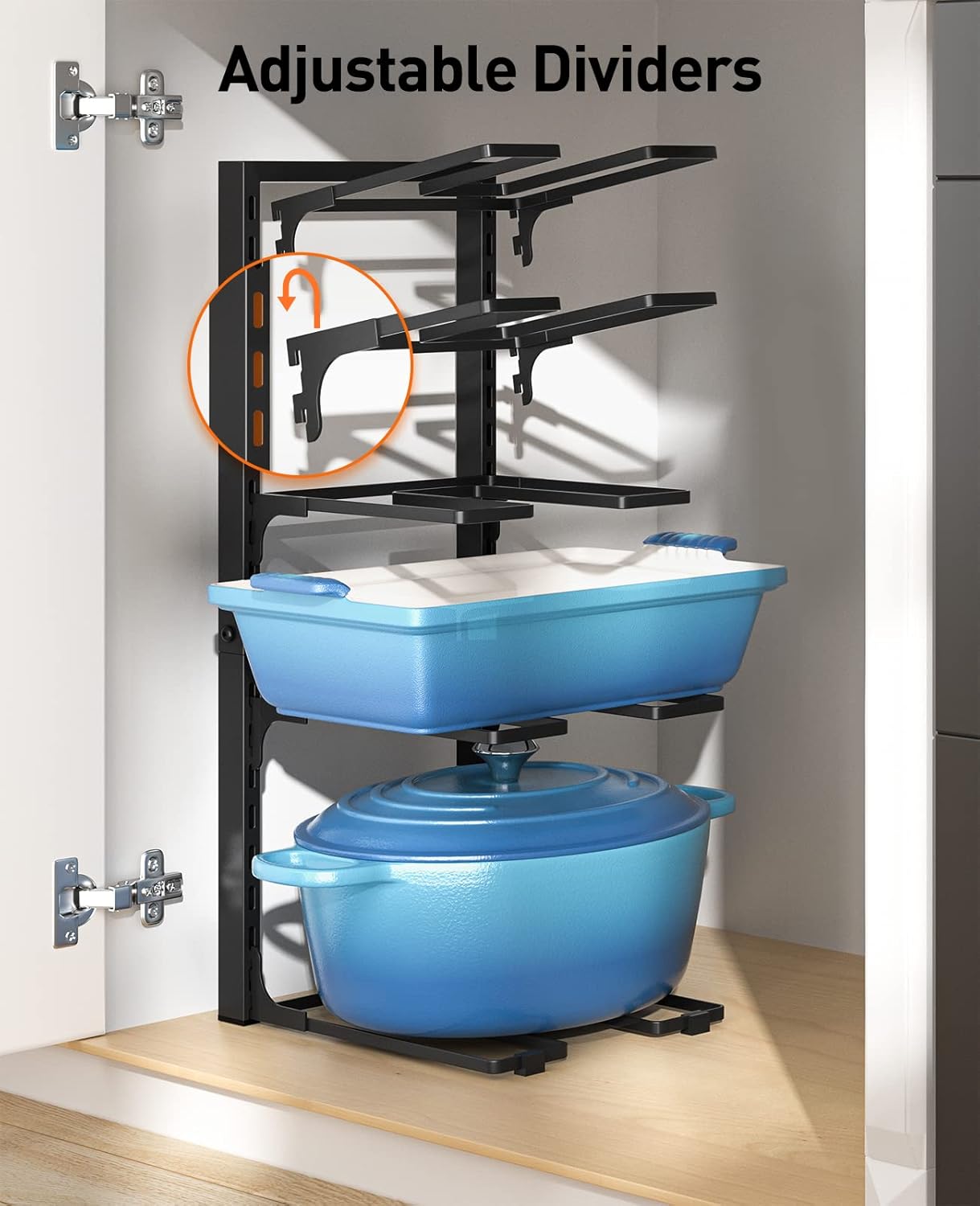 ORDORA Pots and Pans Organizer: under Cabinet, 20.8" Height Heavy Duty 120LBS Pots Pans Organizer Rack for under Cabinet 8-Tier Adjustable for Big Stockpots, Dutch Oven, Cast-iron Pans, Heavy Cookware