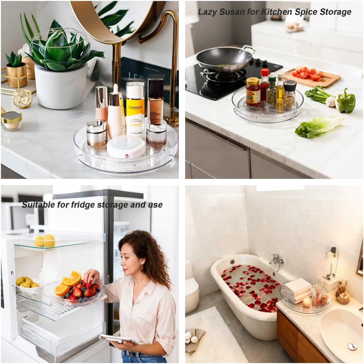 2 Pack Clear Lazy Susan Turntable Organizer, 9.25Inch 360 Rotating Makeup Organizer for Vanity, Desktop Cosmetics Display Cabinet and Perfume Organizer for Small Spaces in Kitchen, Bathroom, Dorm