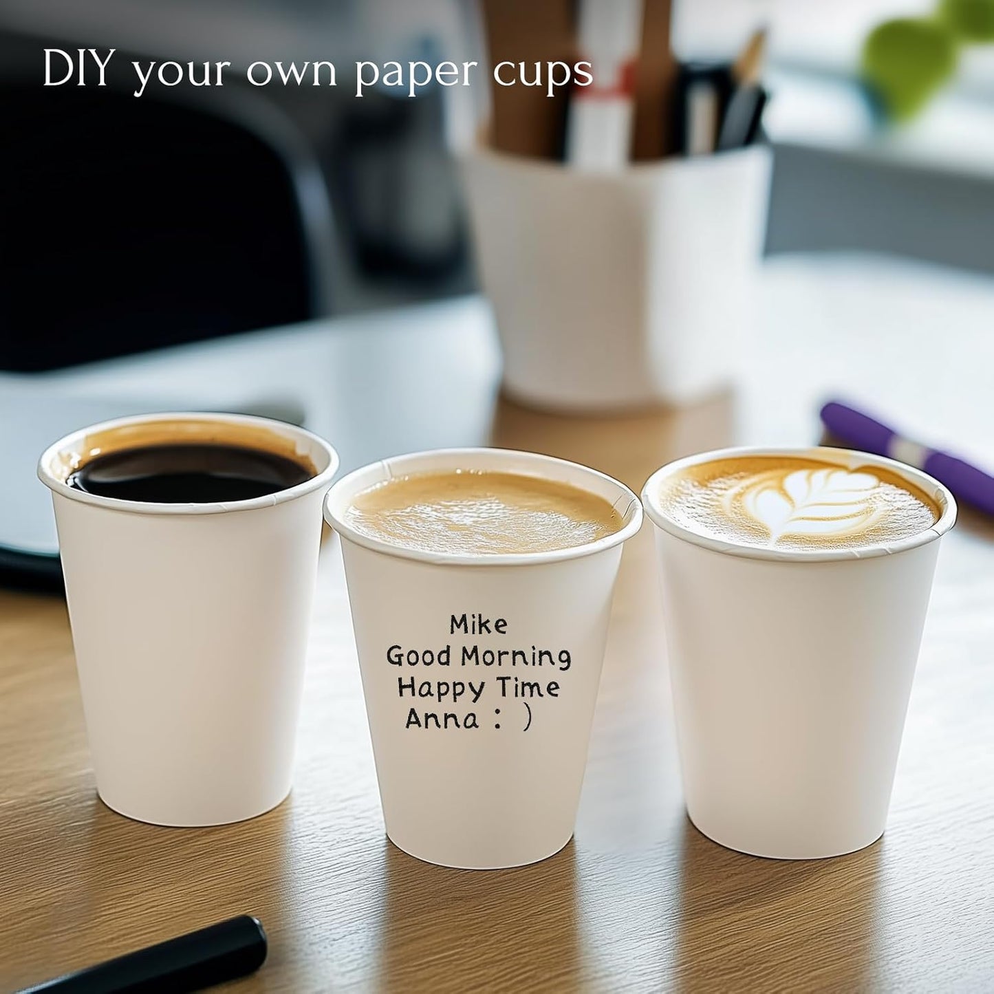Paper Coffee Cups, 12 OZ Disposable Hot and Cold Cups, Leak-Proof White Cups for Coffee, Tea, Ideal for Home, Office, and Events (100 Count)