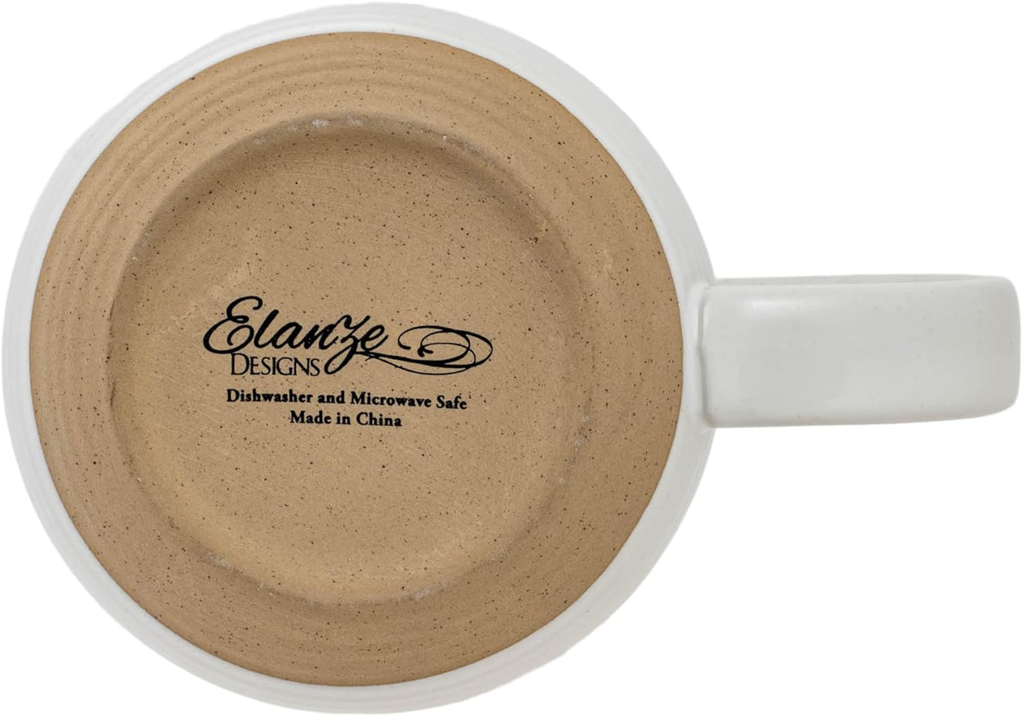 Elanze Designs Ribbed Ceramic Stoneware 16 ounce Raw Clay Bottom Coffee Mugs Set of 4, White