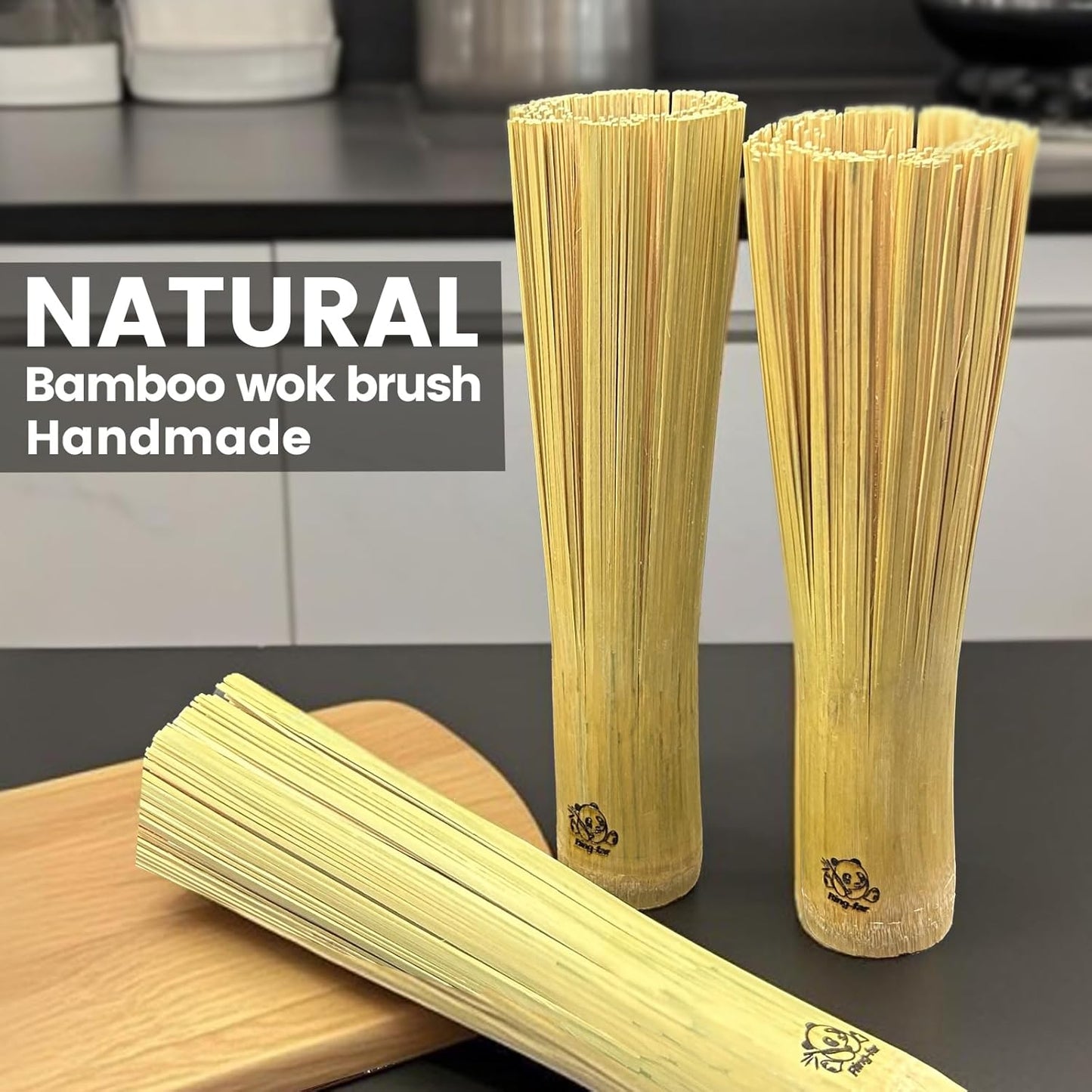 2 Pack Handmade Bamboo Wok Brush,Wok Cleaning Brush for Carbon Steel and Cast Iron,Bamboo Brush for Wok Cleaner,Kitchen Scrubbing Brush for 9" Wok,Dish Brush with Handle,Wok Scrubber Accessories