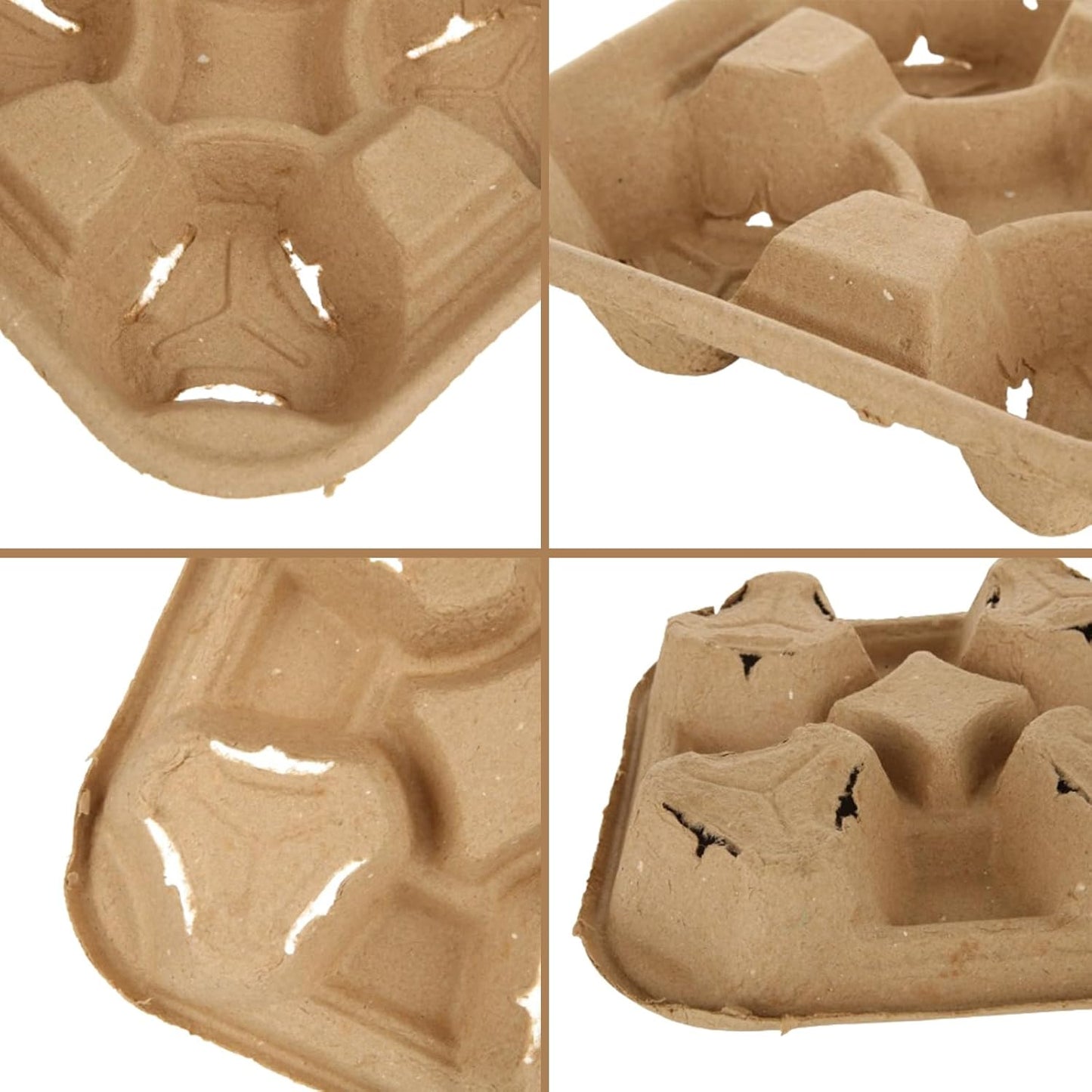 4 Cup Carrier Tray, 40Pcs Disposable Cup Carrier, Biodegradable Cup Holder, Brown Drink Carrier for Hot or Cold Drink, Coffee Shops, Restaurants, Juice Bars