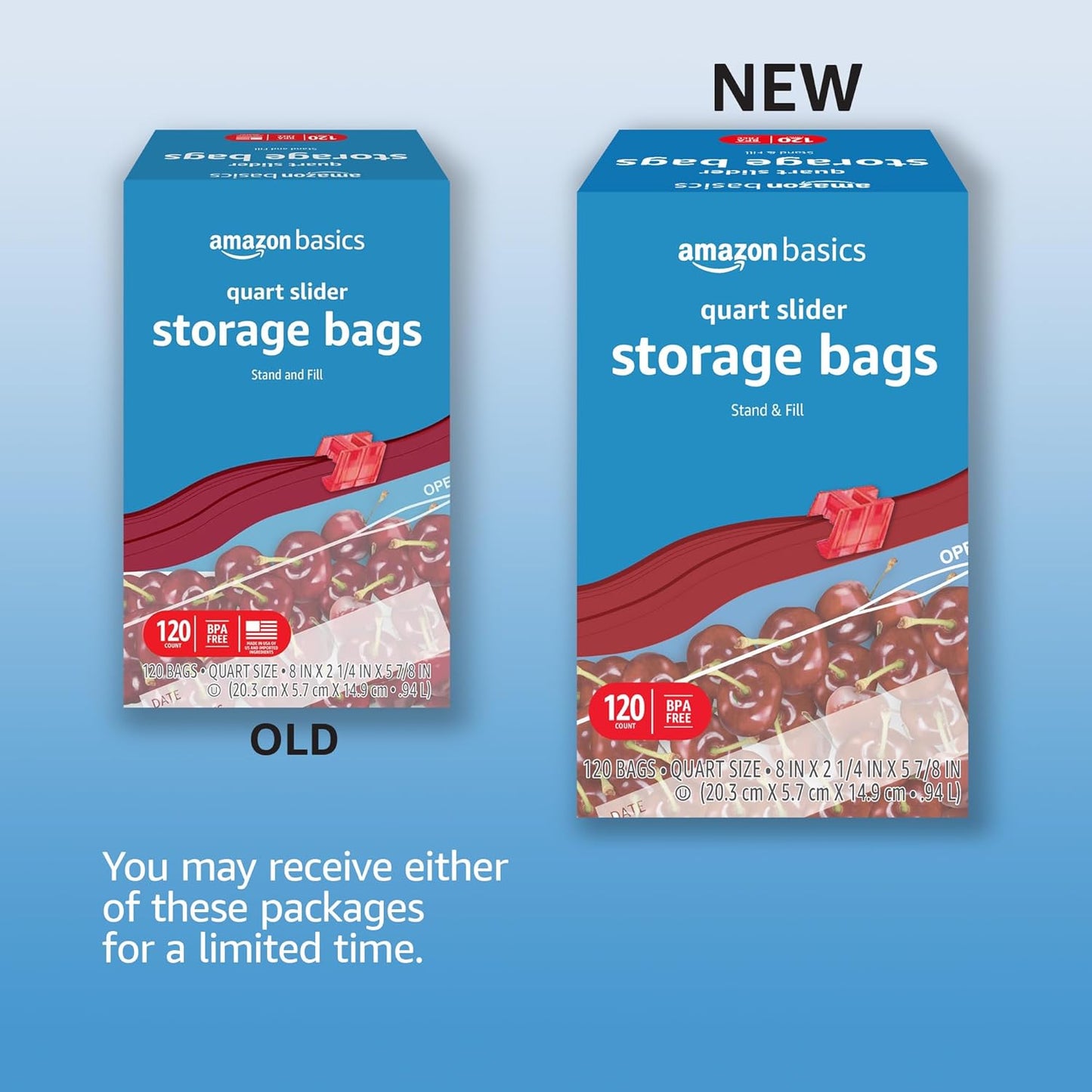 Amazon Basics Slider Quart Food Storage Bags, BPA Free, 120 Count (Previously Solimo)