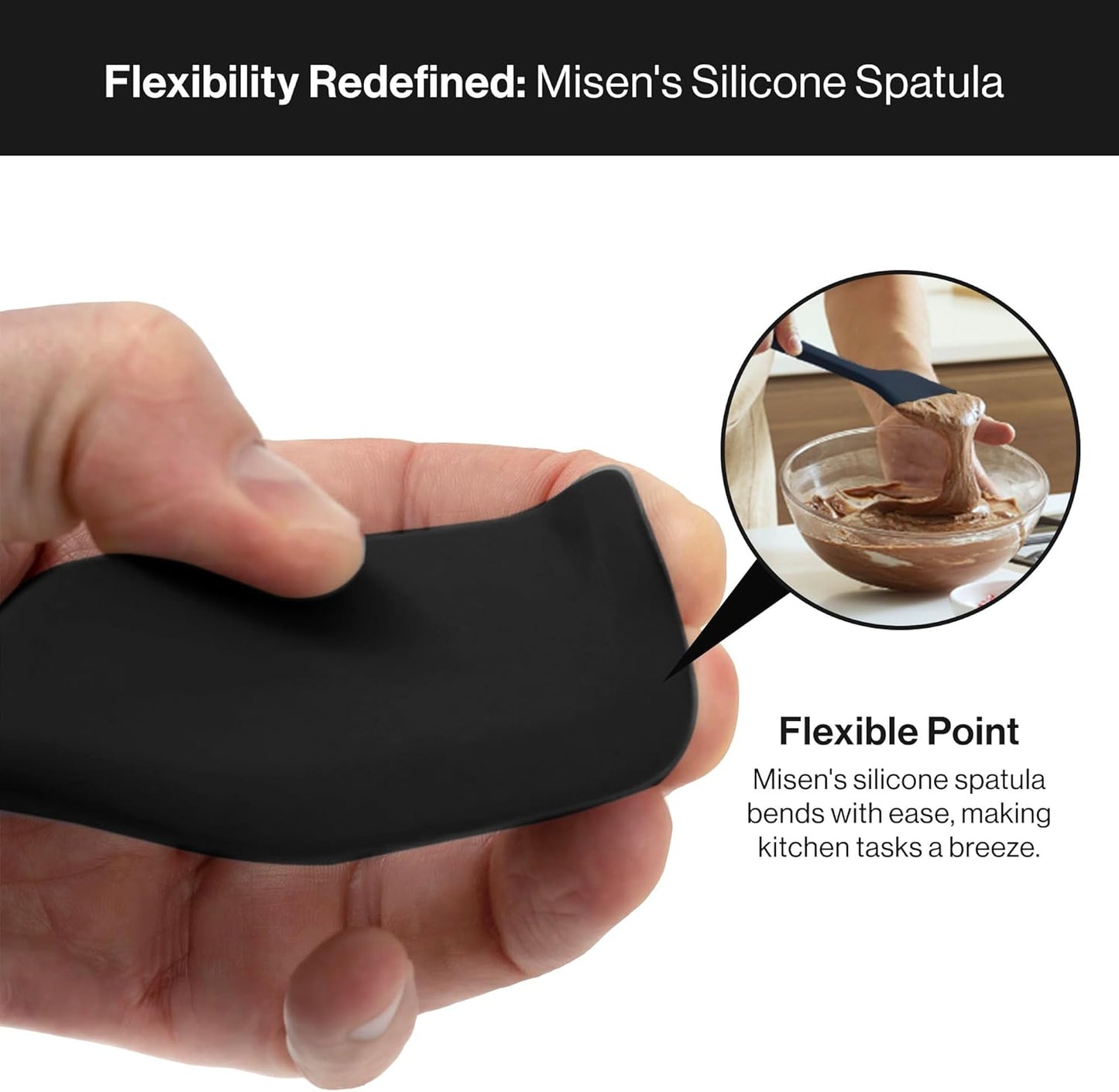 Misen Nonstick-Safe Silicone Spatula - Dishwasher Safe, Heat Resistant - Versatile Professional-Grade Kitchen Tool for Pancakes, Eggs, and Baking - Strong, Flexible, Durable Rubber Utensil - Black